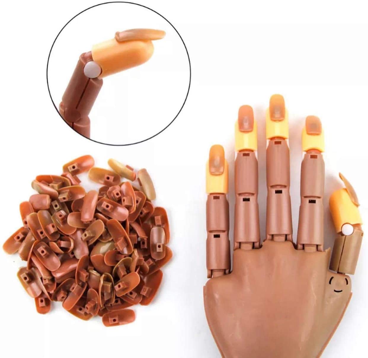 Nail Trainer Tool Adjustable Nail Art Model Hand Practice DIY Personal & Salon Nail Training Manicure Tool with 100 Nail Tips MHP01