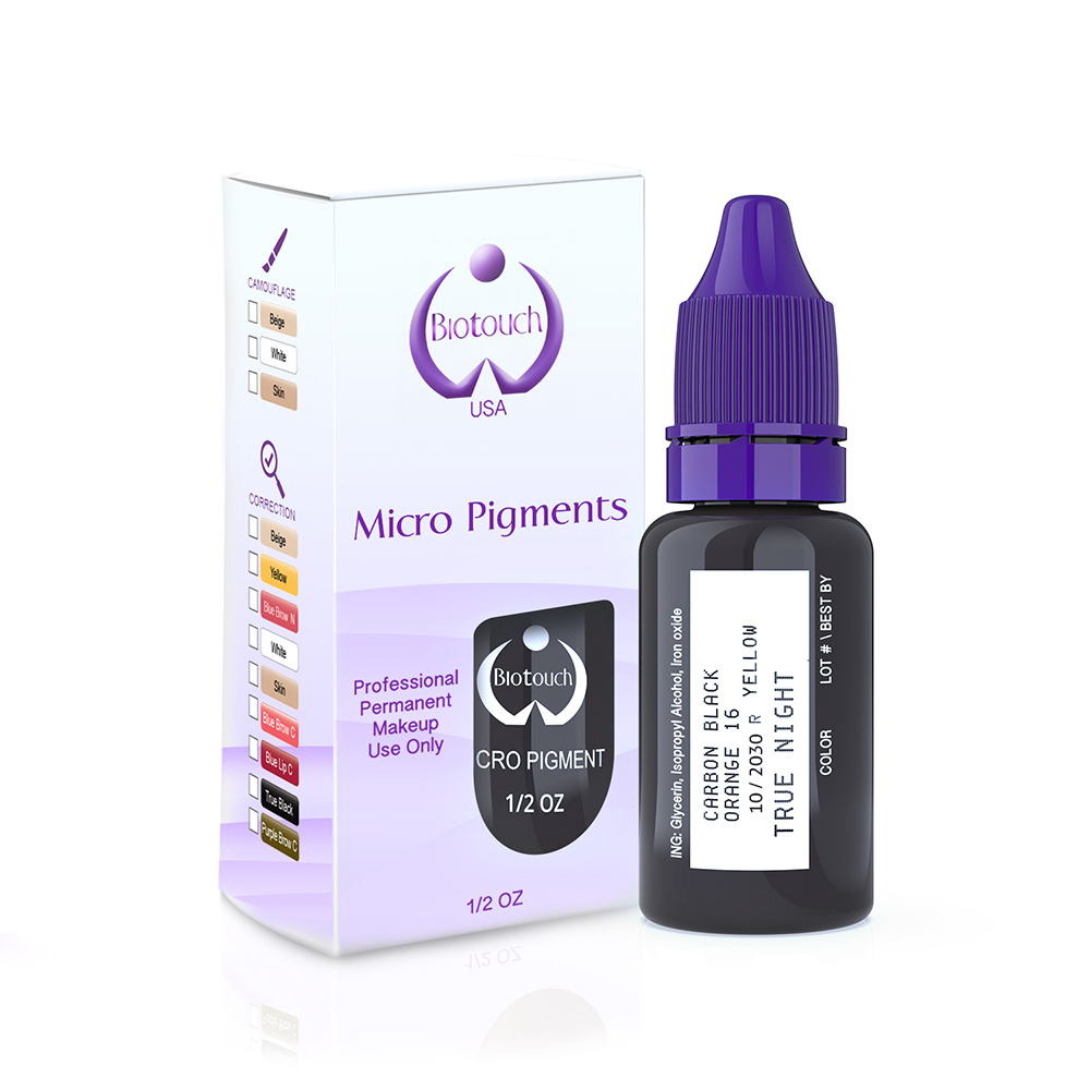Biotouch Microblading Pigment True Night - ½ Oz – Organic, Vegan, Long-Lasting Hair Stroke Color for Eyebrows, Eyeliner & Scalp – Professional Semi-Permanent Makeup MBTN