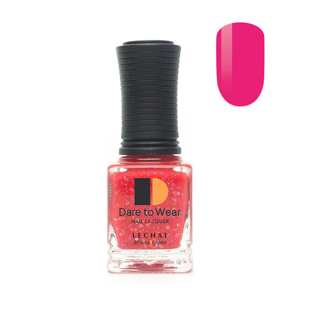 Long lasting Nail Polish Color Neon Pink with small and chunky pink holo glitter 15ml by LeChat Nail Lacquer Flamboyant Flamingo DW253