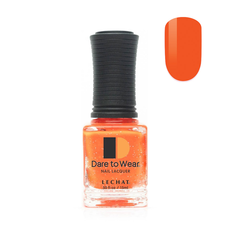 Long lasting Nail Polish Color glowing orange with small and chunky pink and yellow glitter 15ml by LeChat Nail Lacquer Orange Infusion DW254