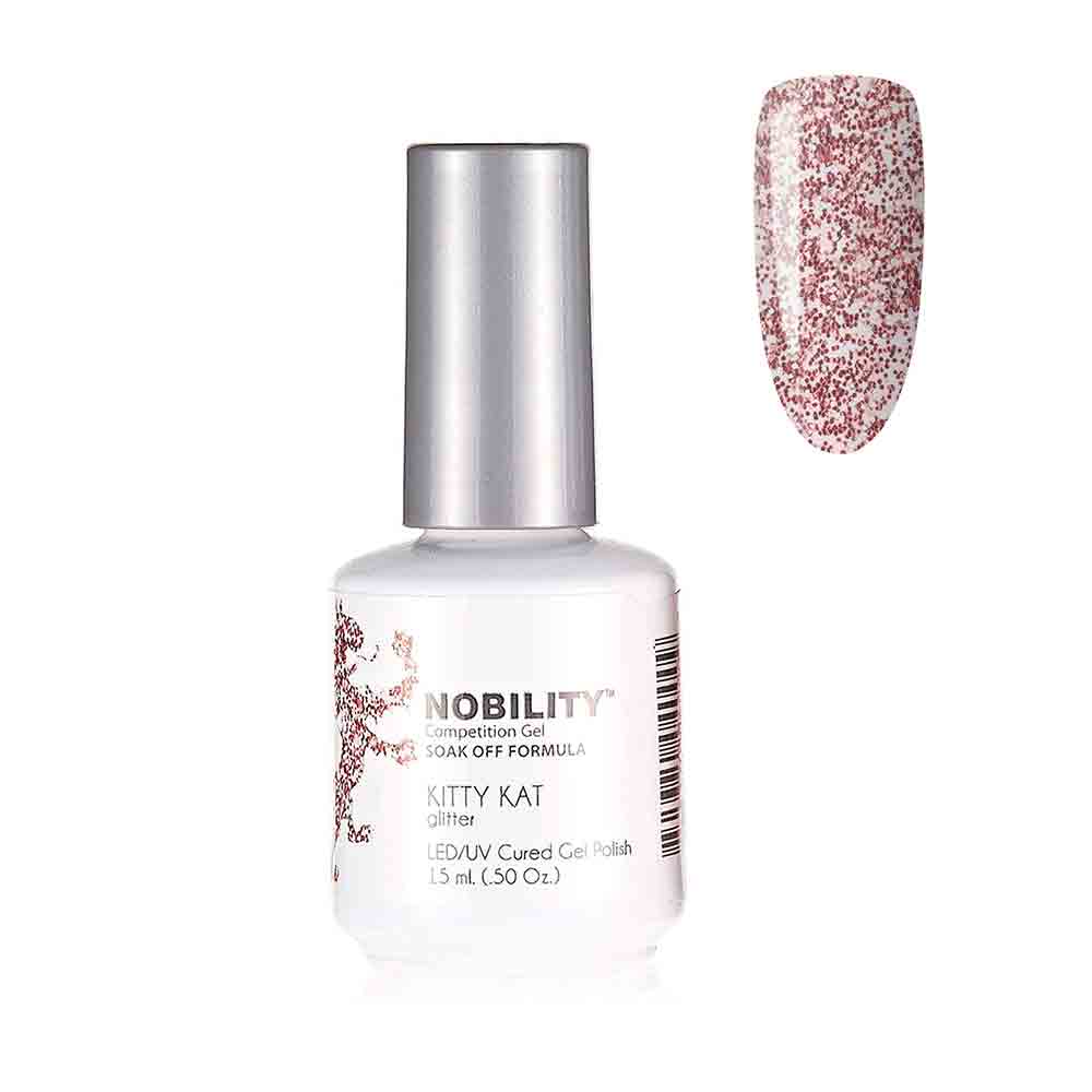 Nobility Soak Off Gel Nail Polish Kitty Kat UV-LED Gel Cured Nail Polish Color Pink and silver holographic glitter 15ml NBGP182