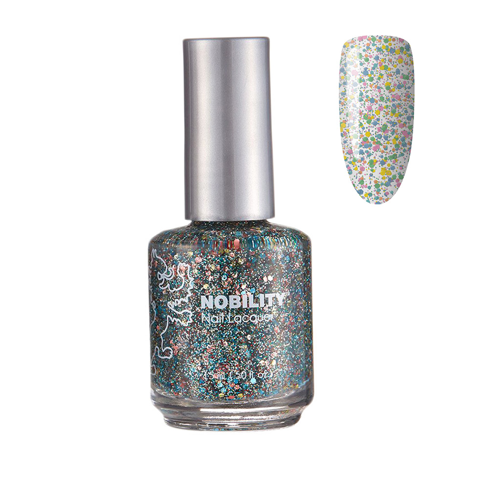 Nobility Nail Lacquer Polish  Pastel Party Color Salmon, yellow and blue hexes with blue 15ml NBNL110