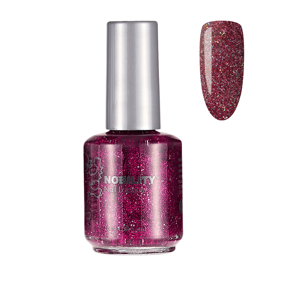 Nobility Nail Lacquer Polish Masquerade Color Magenta glitters and iridescent hexes 15ml NBNL130