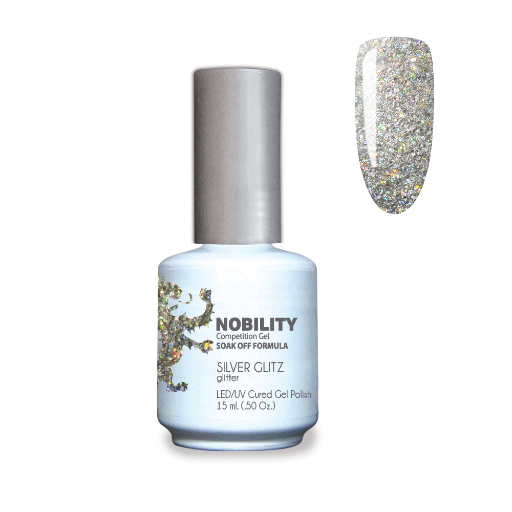 Nobility Soak Off Gel UV/LED Gel nail Polish 15ml Silver Glitz NBGP68