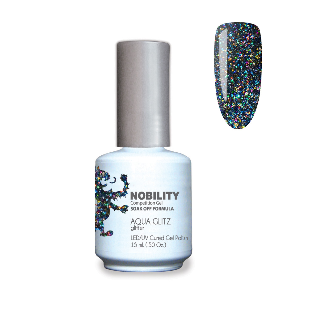 Nobility Soak Off Gel UV/LED Gel nail Polish 15ml Aqua Glitz NBGP70