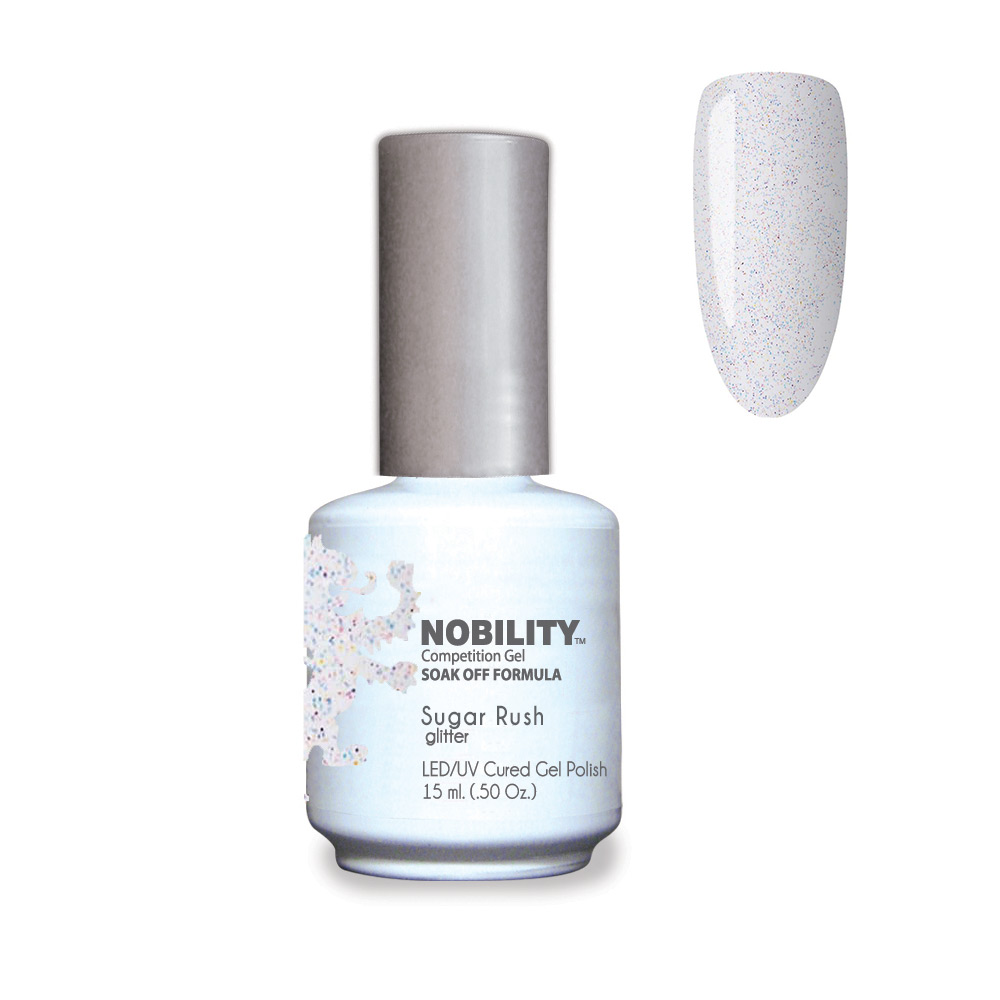 Nobility Soak Off Gel Nail Polish Sugar Rush UV-LED Gel Cured Nail Polish Color Holographic glitter 15ml NBGP180