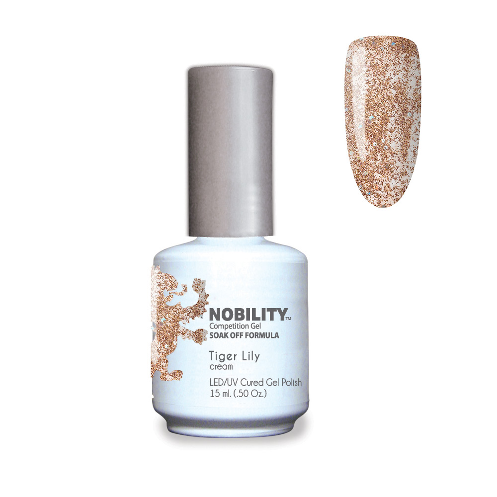 Nobility Soak Off Gel Nail Polish Tiger Lily UV-LED Gel Cured Nail Polish Color Silver hexes and copper glitter 15ml NBGP183