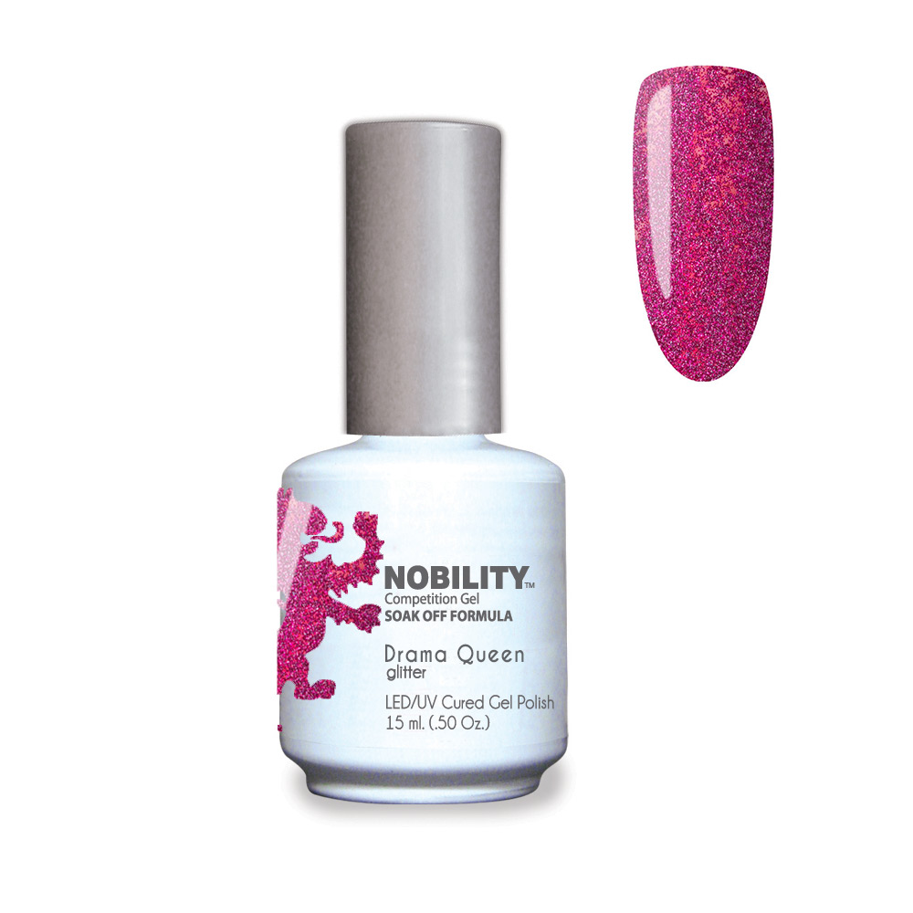 Nobility Soak Off Gel Nail Polish Drama Queen UV-LED Gel Cured Nail Polish Color Raspberry glitter 15ml NBGP185
