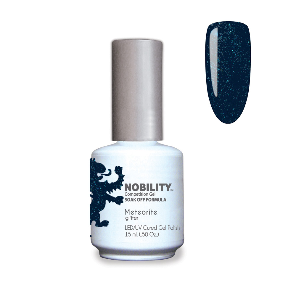 Nobility Soak Off Gel Nail Polish Meteorite UV-LED Gel Cured Nail Polish Color Blue glitter on a black base 15ml NBGP187