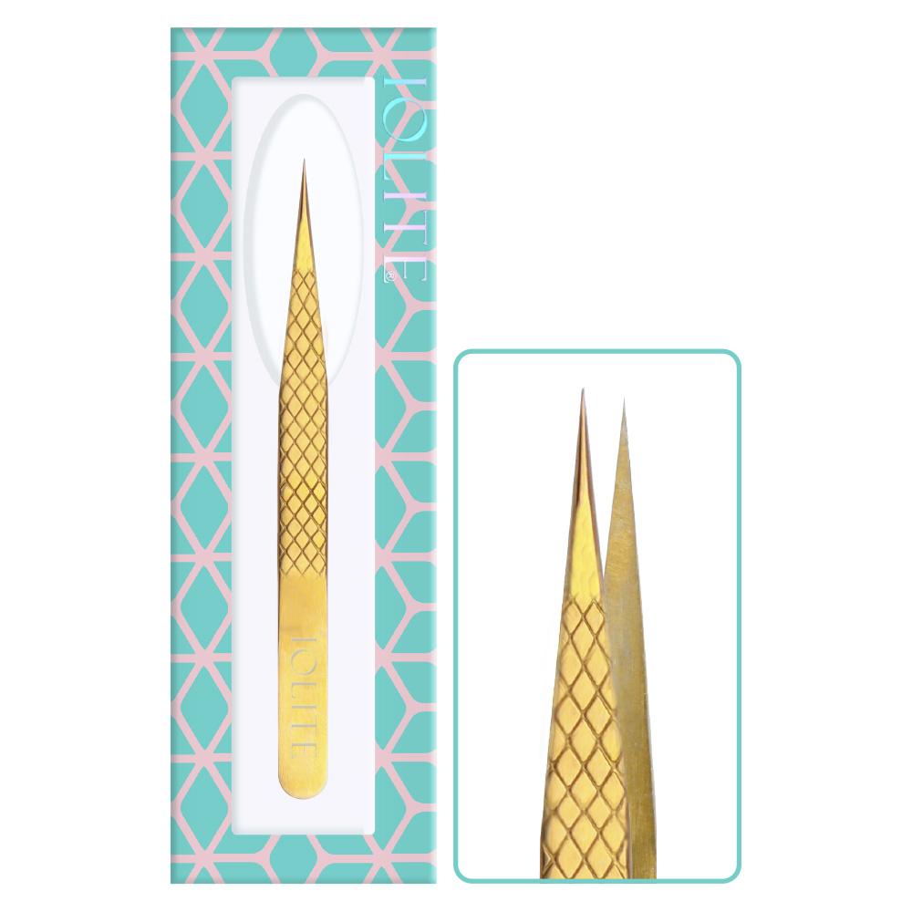 Firm Tweezers For Eyelash Grafting, Eye Lashes Extension Tool Straight Gold Coated ITS02