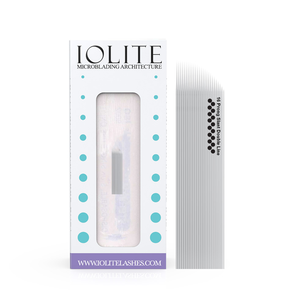 Microblading Needles 16 Prong Slant Double Line SPMU NEEDLE Size .18mm, one-time use, disposable blade. Sterile packaged #IC16P2R