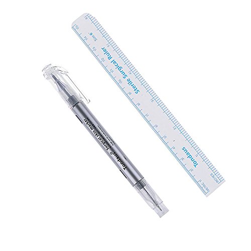 Double Ended Waterproof Skin Marker Pen(0.5mm,1mm) with Sterile Surgical Measuring Ruler Surgical Skin Marker Pen SP