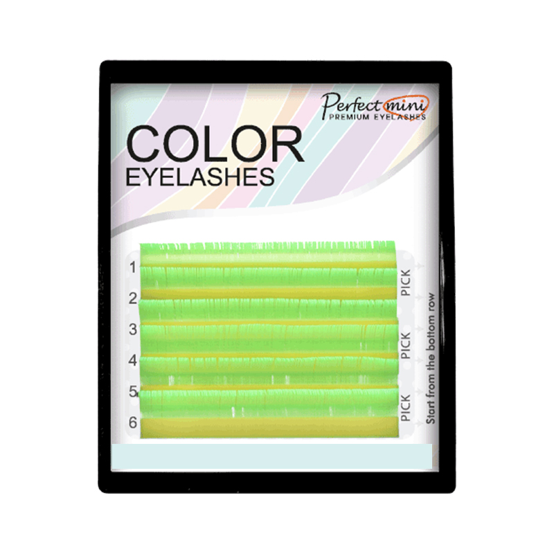Eyelash extension Color Lashes C Curl 0.15T Mix 9mm-14mm Color FLUORESCENT GREEN