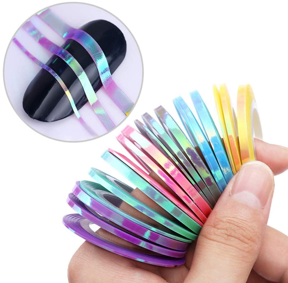 18 Rolls Nail Art Line Stickers Manicure Shining Nail Striping Tape for Women Lady (Mixed Color) nailartstrip