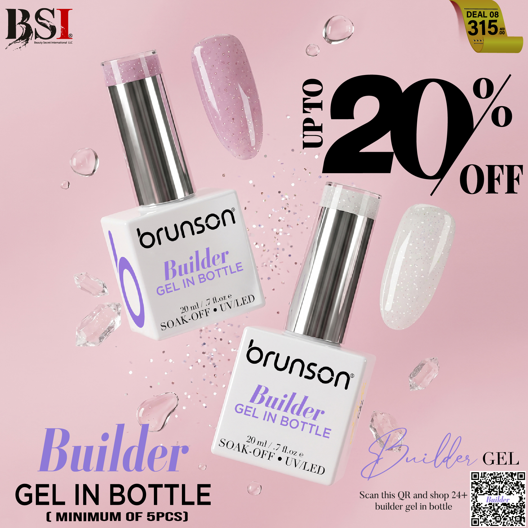 Deal 08: 20% OFF Brunson Builder Gel in a Bottle | Buy 5+ Pieces & Save | Professional Self-Leveling UV/LED Builder Gel for Nail Extensions, Natural Nail Strengthening, Sculpting, Manicure & Nail Salons