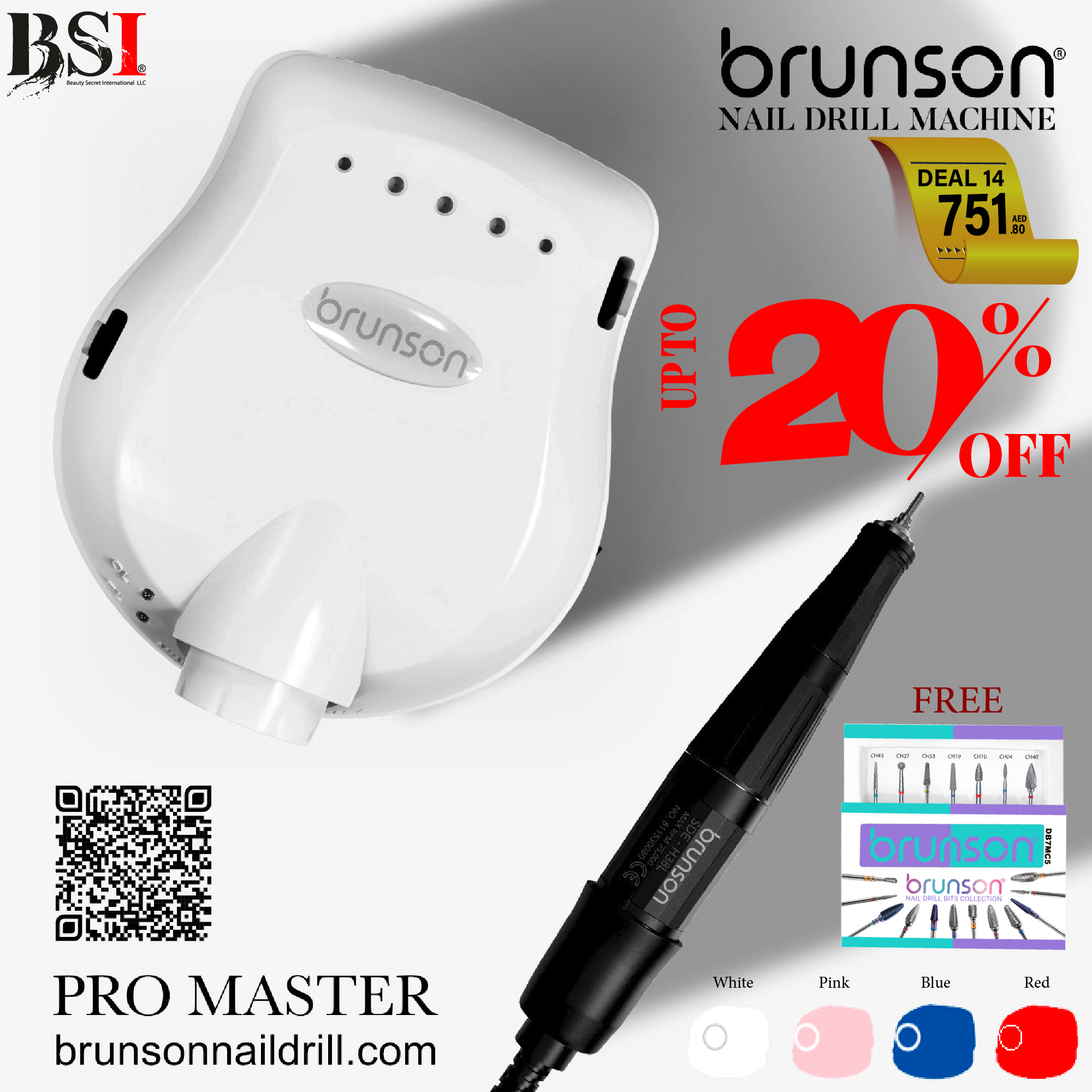 Deal 14: 20% OFF Brunson Pro Master Nail Drill Machine + FREE Drill Bits Set | Professional Electric Nail File & E-File Tool for Acrylic Removal, Gel Polish, Nail Extensions, Manicure, Pedicure & Salons