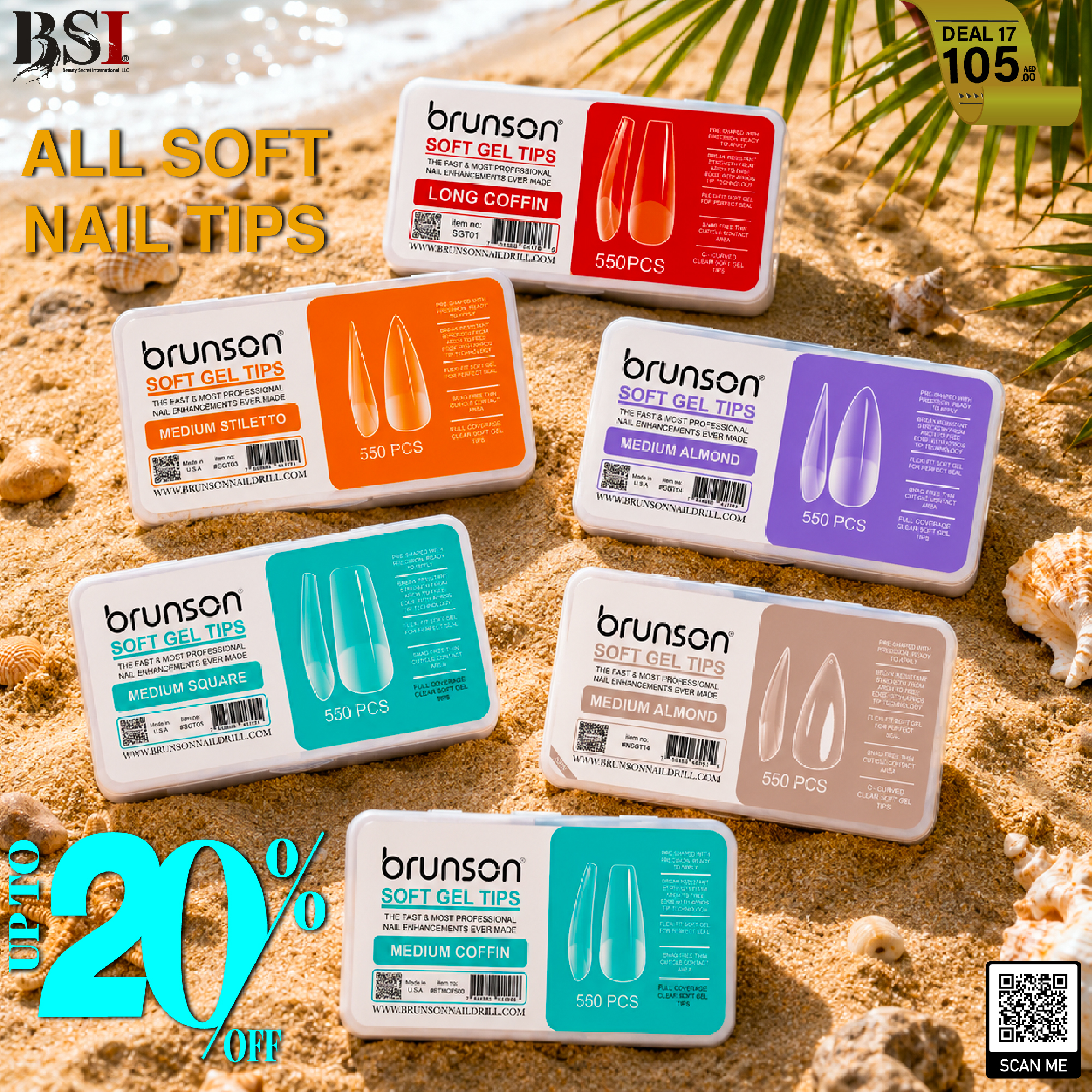 Deal 17: 20% OFF Brunson Soft Gel Nail Tips | Durable Flexible Full Cover Gel Extension Tips for Easy Application, Natural Look Manicure, Nail Art, Nail Technicians & Professional Salons