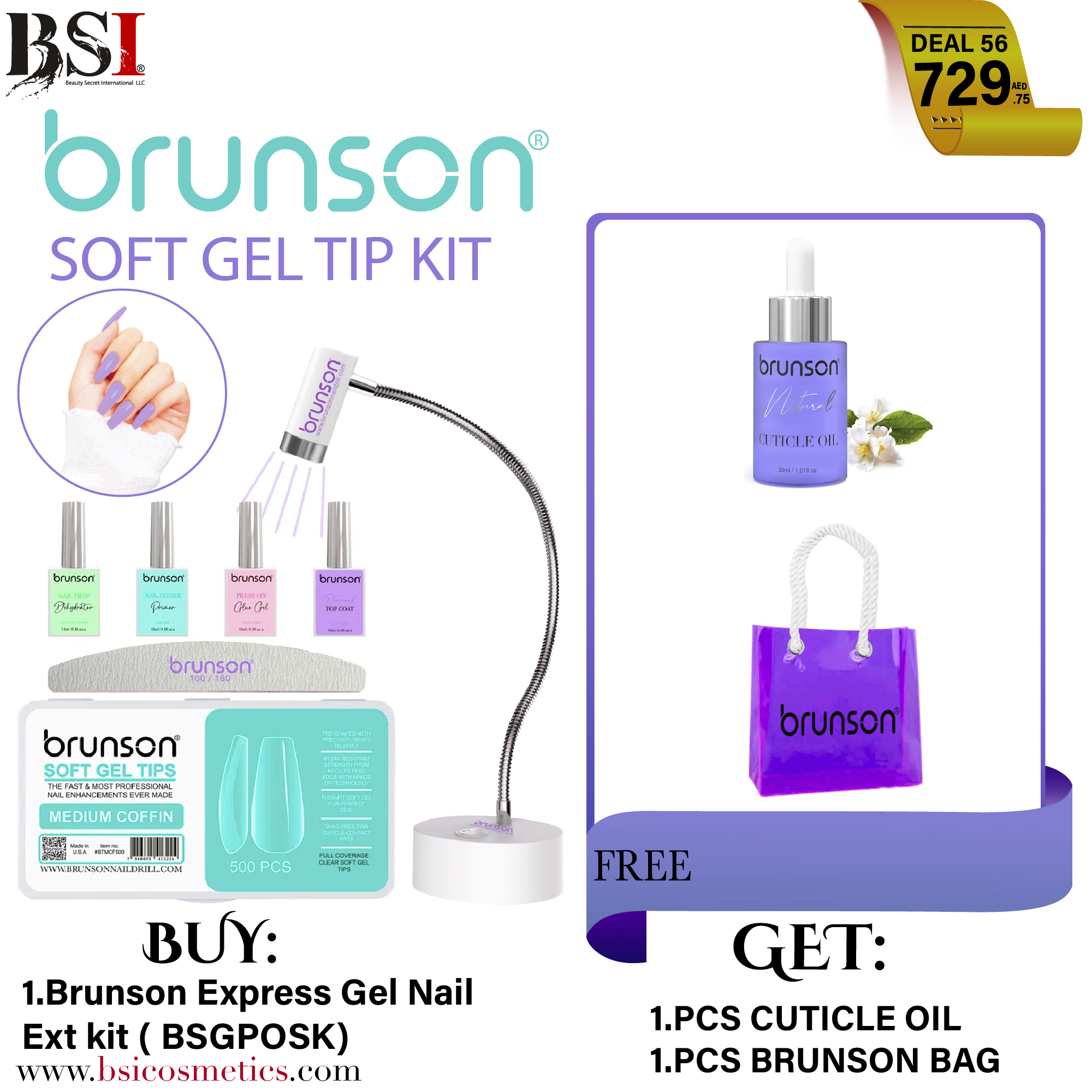 Deal 56: Brunson Soft Gel Nail Kit + UV/LED Lamp | Get FREE Cuticle Oil & Beach Bag | Complete Professional Gel Extension Kit for Gel Tips, Manicure, Nail Art & Beauty Salons