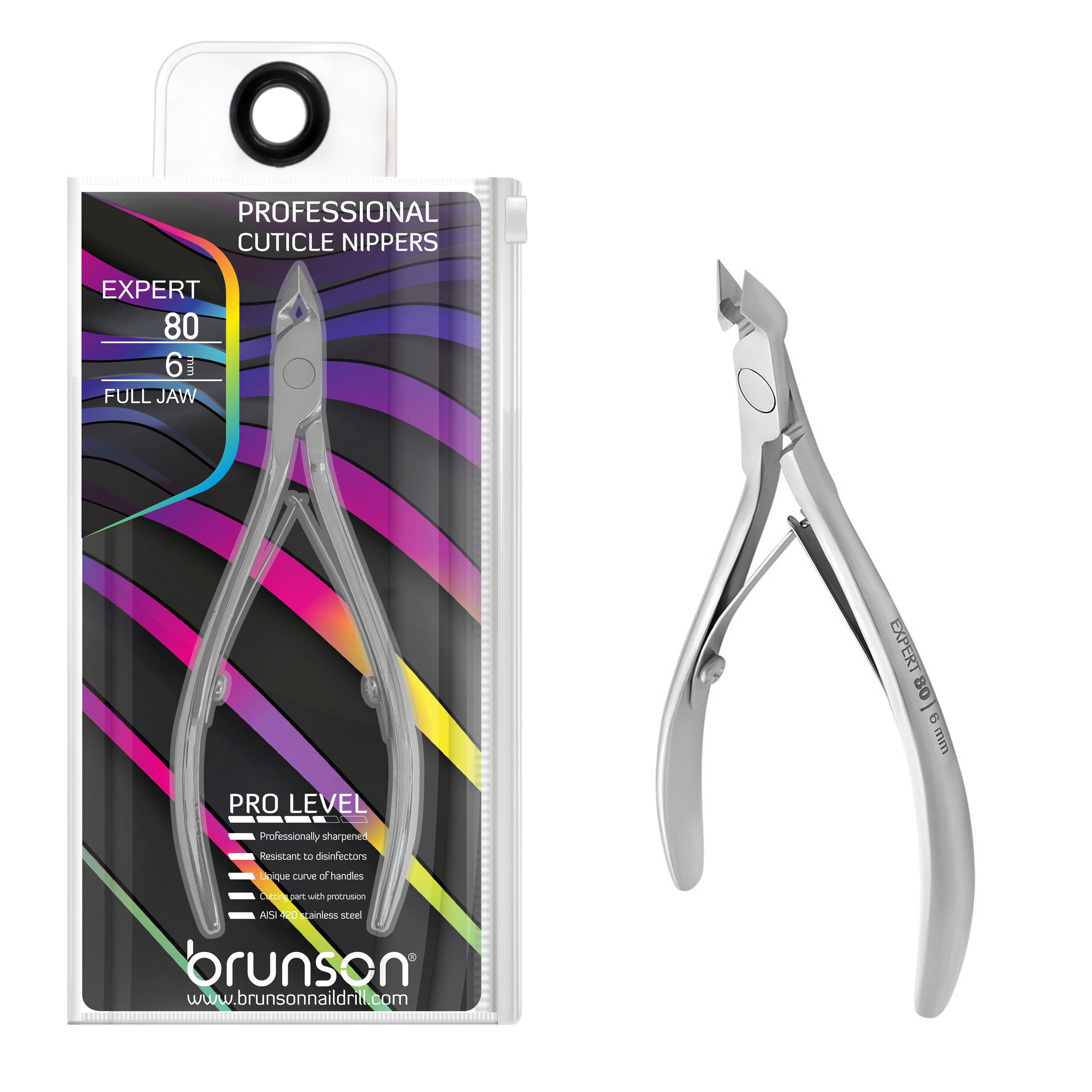 Brunson Professional Stainless Steel cuticle nippers EXPERT Full Jaw 80-6mm BNP01