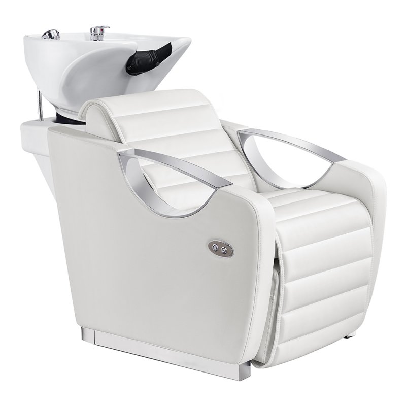 Beauty Salon Shampoo Backwash Unit with Tilting Ceramic Sink Station hair washing with Electronic Adjusting Footrest shampoo bed