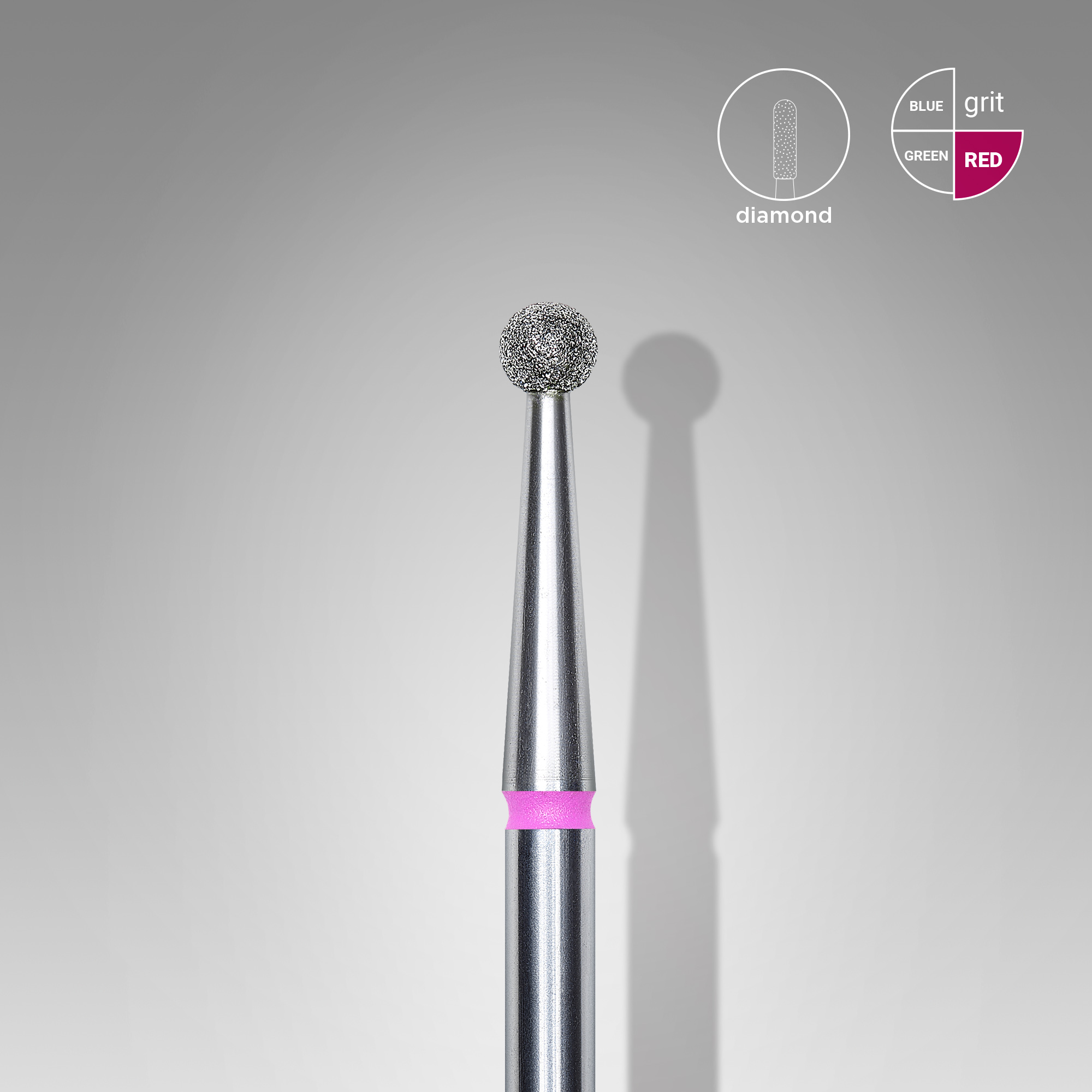 Diamond nail drill bit, "ball", red, head diameter 2.5 mm FA01R025 (S22)