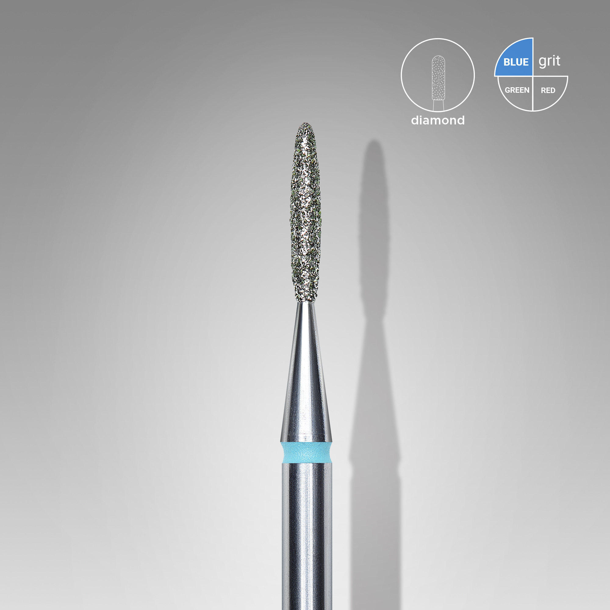 Diamond nail drill bit, "flame" , blue, head diameter 1.4 mm/ working part 8 mm  FA10B014/8 (S16)