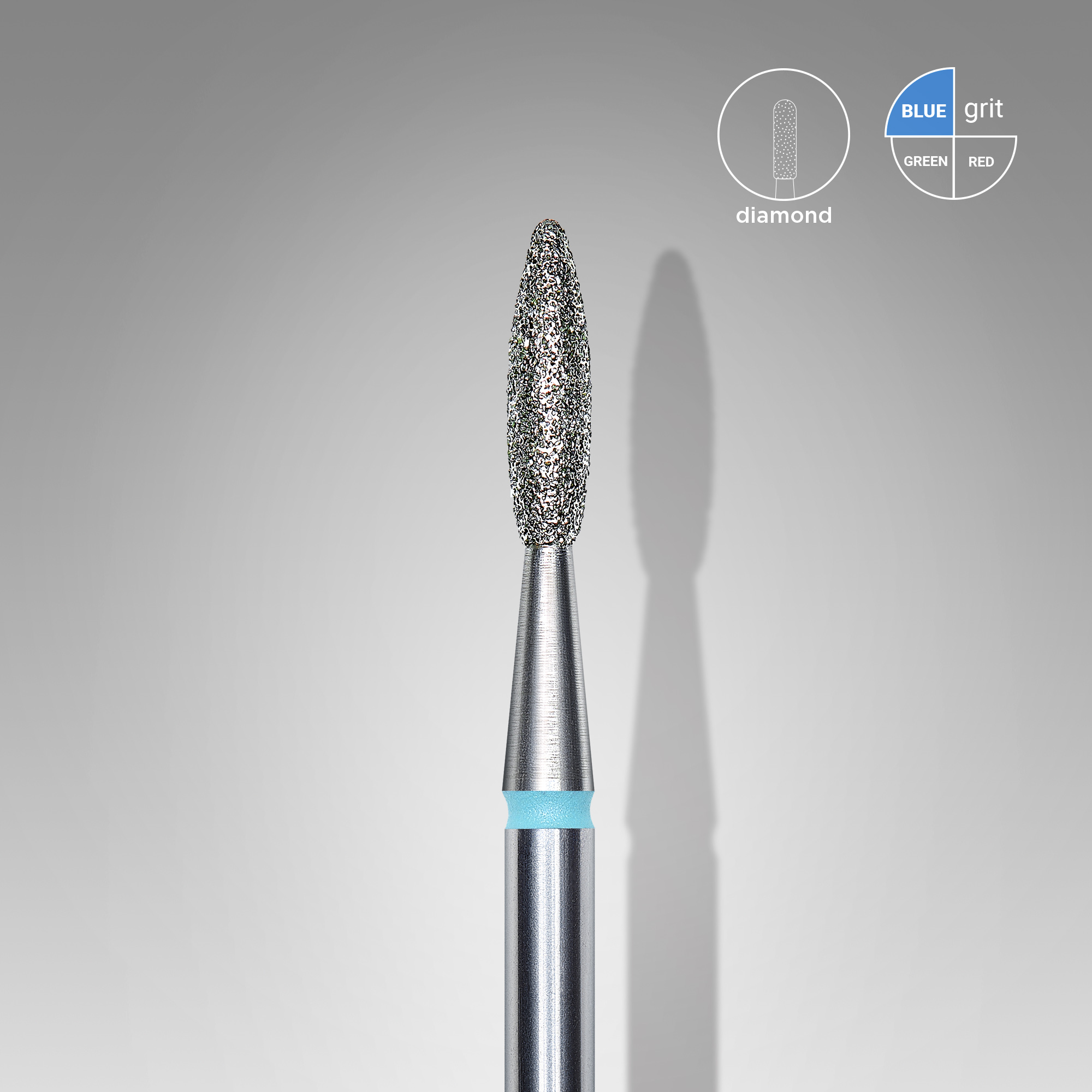 Diamond nail drill bit, "flame" , blue, head diameter 2.1 mm/ working part 8 mm  FA10B021/8
