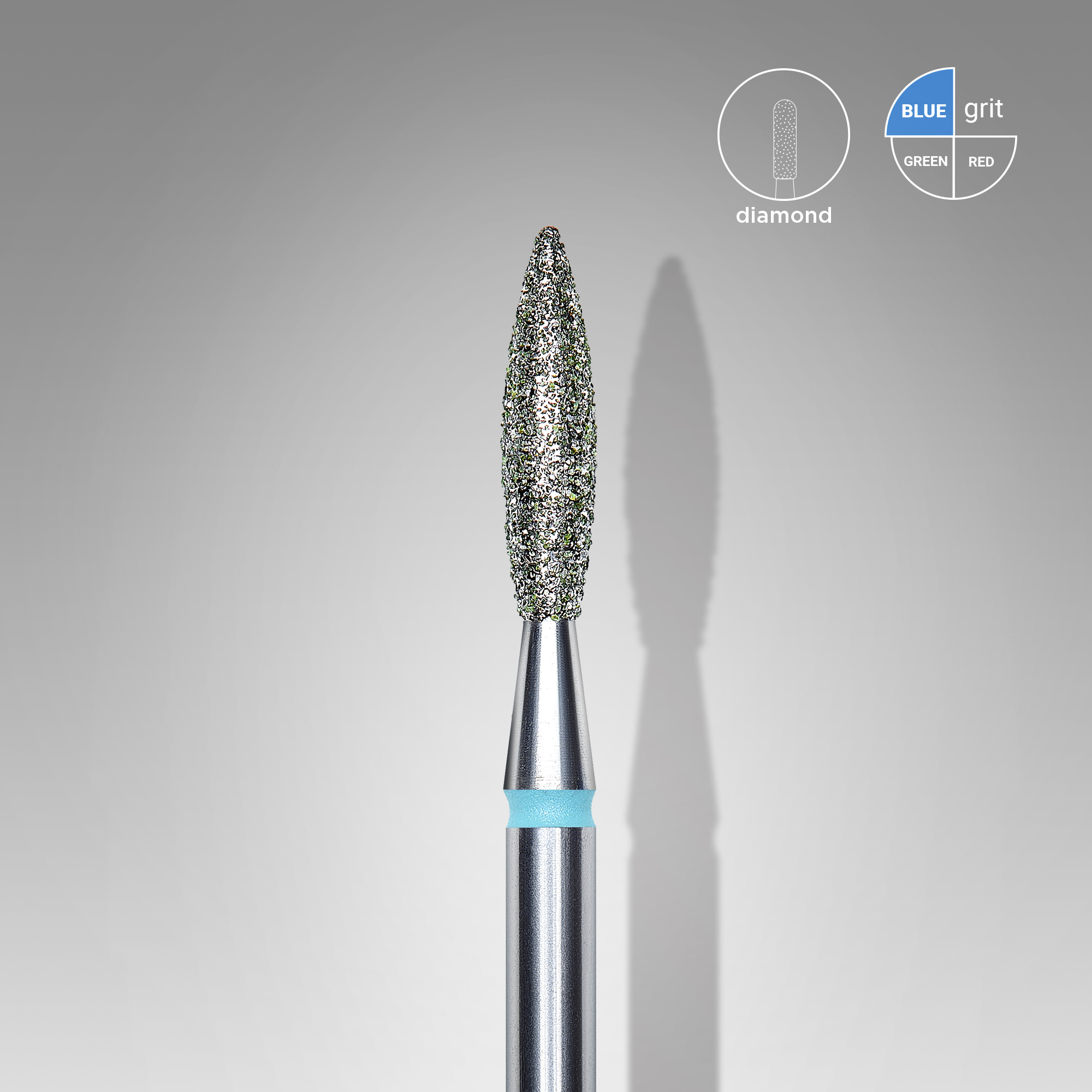 Diamond nail drill bit, "flame" , blue, head diameter 2.3 mm/ working part 10 mm  FA10B023/10
