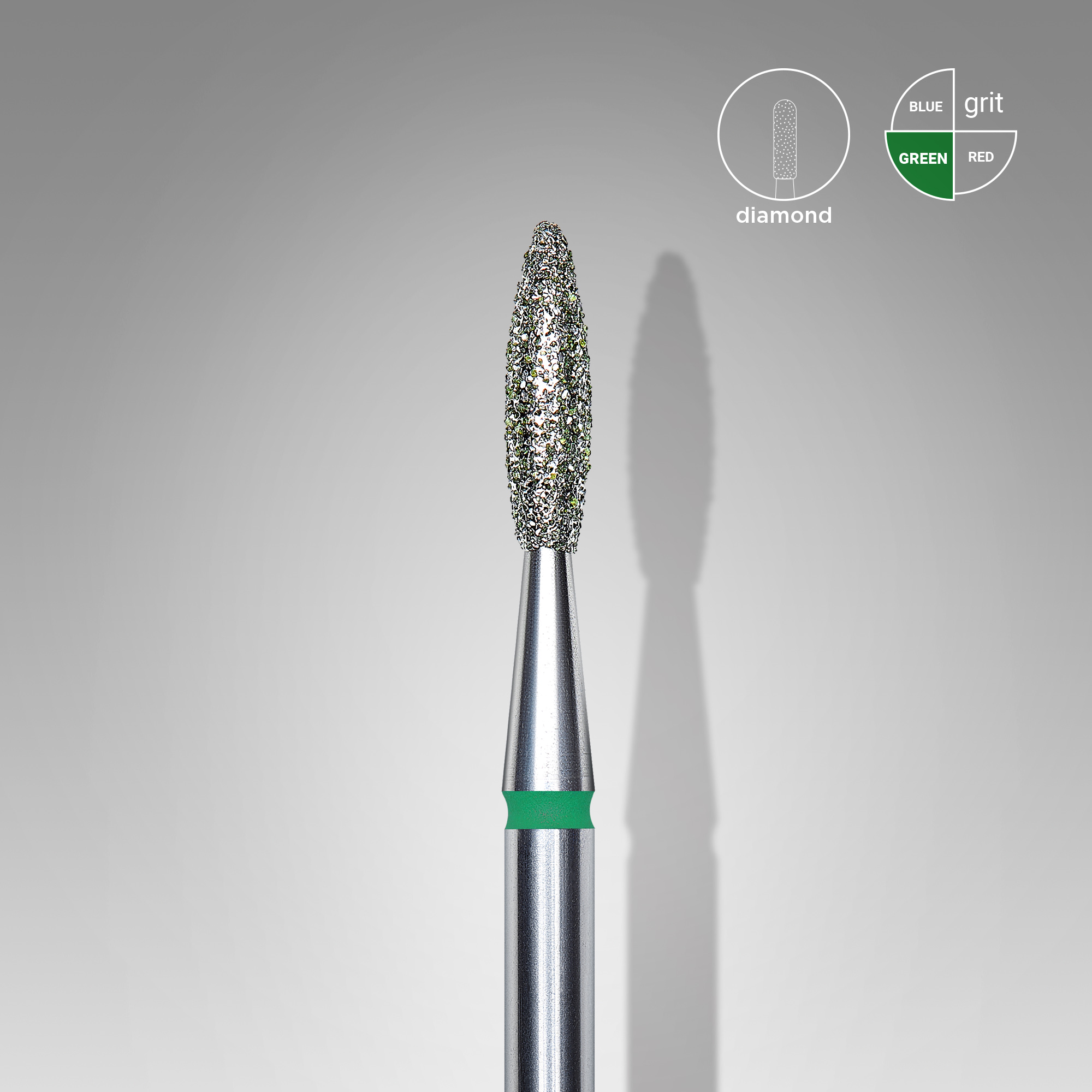 Diamond nail drill bit, "flame" , green, head diameter 2.1 mm/ working part 8 mm  FA10G021/8
