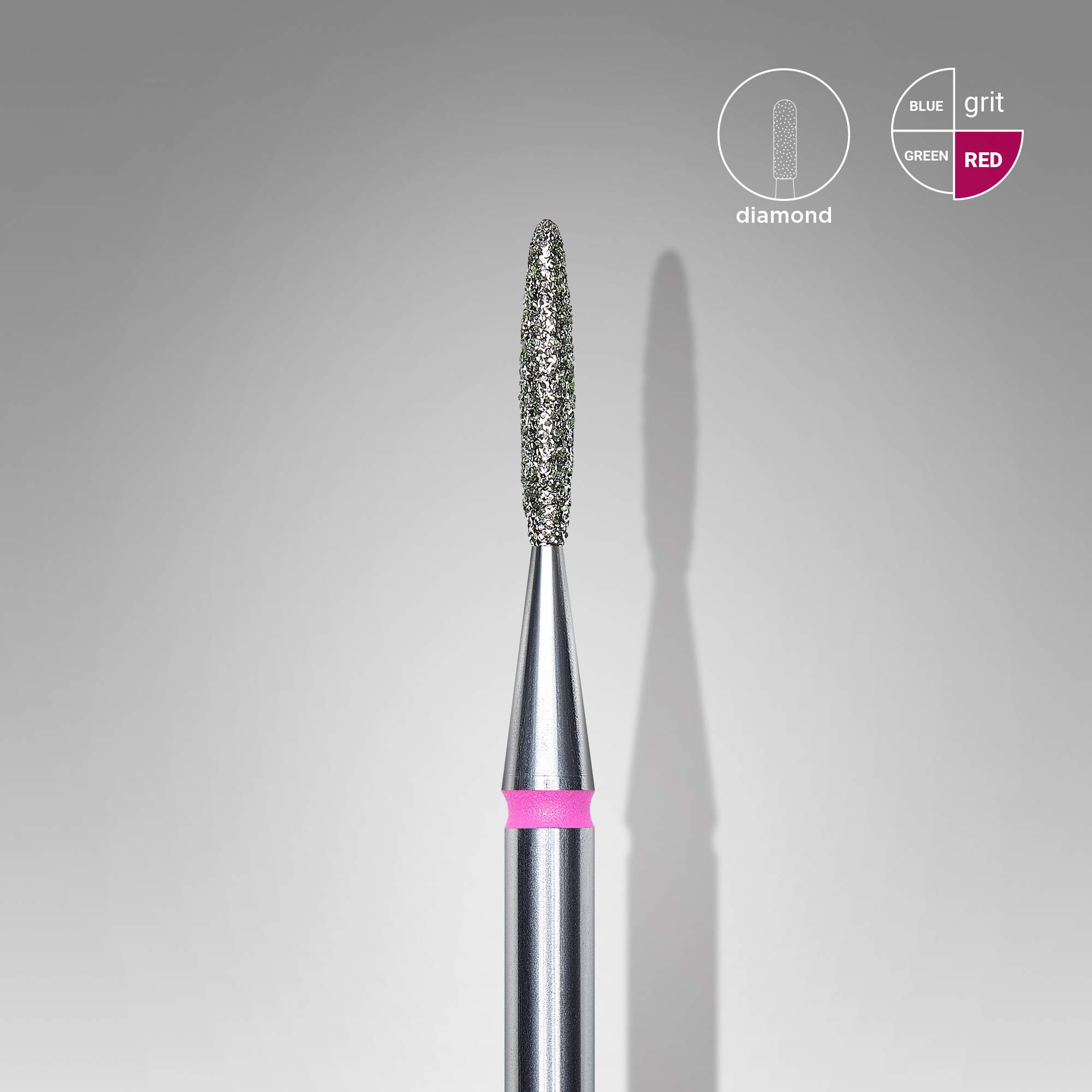 Diamond nail drill bit, "flame" , red, head diameter 1.4 mm/ working part 8 mm  FA10R014/8 (S17)