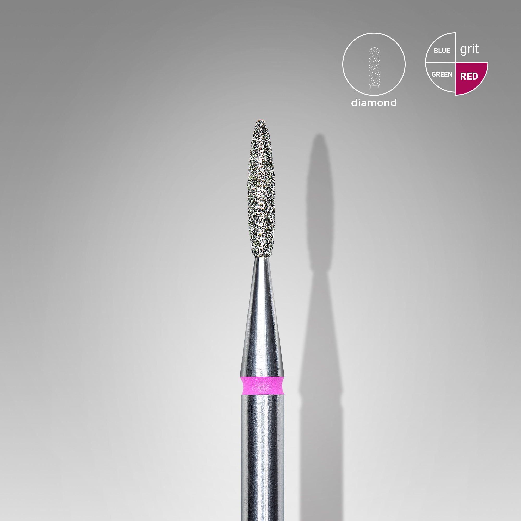 Diamond nail drill bit, "flame" , red, head diameter 1.6 mm/ working part 8 mm  FA10R016/8 (S37)
