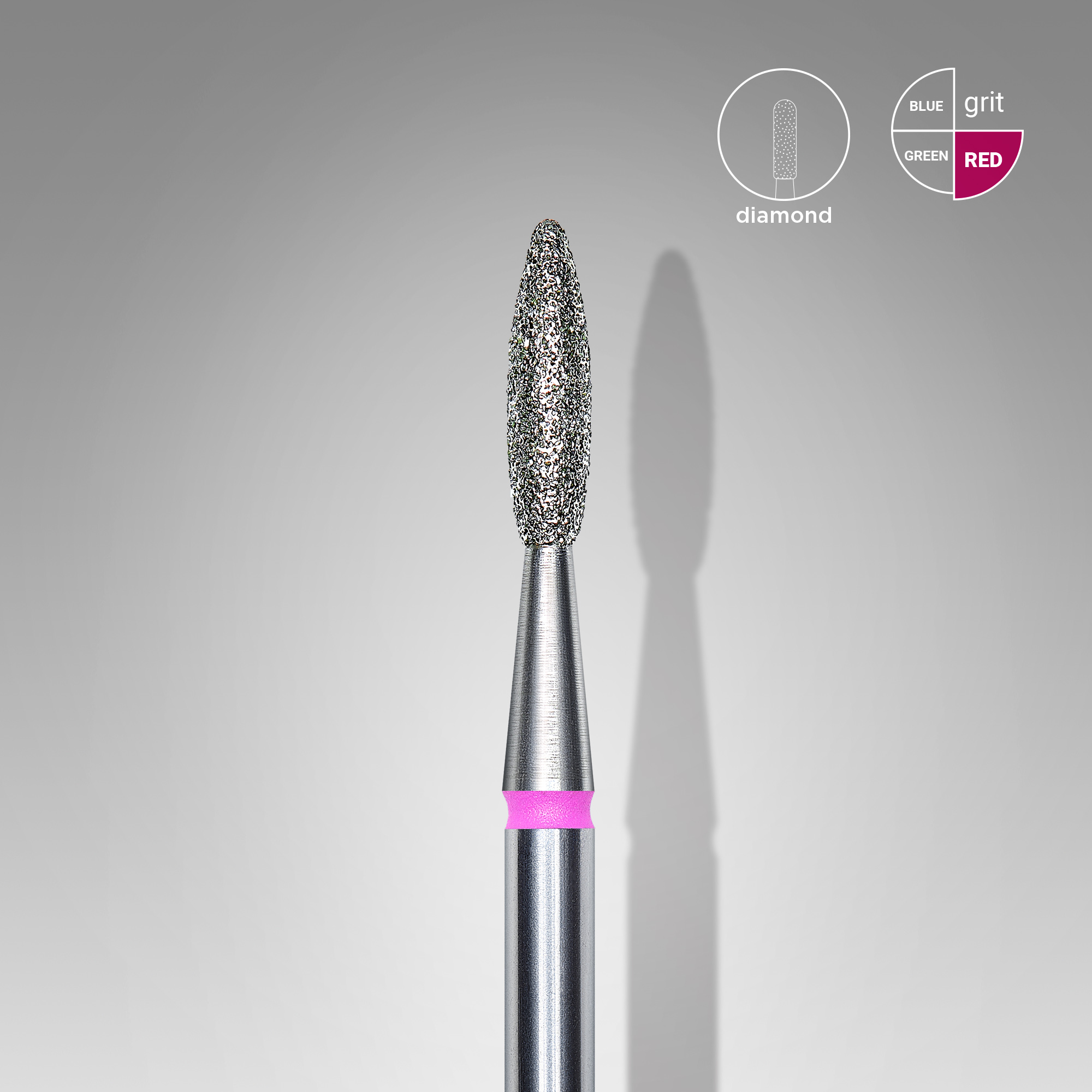 Diamond nail drill bit, "flame" , red, head diameter 2,1 mm/ working part 8 mm  FA10R021/8