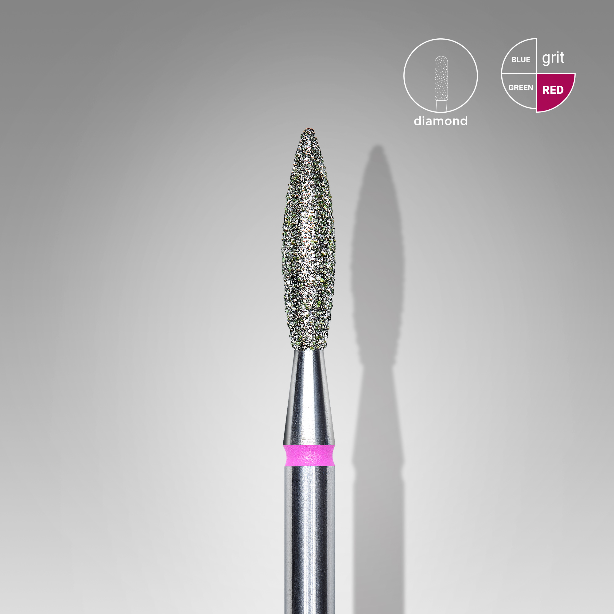 Diamond nail drill bit, "flame" , red, head diameter 2,3 mm/ working part 10 mm  FA10R023/10