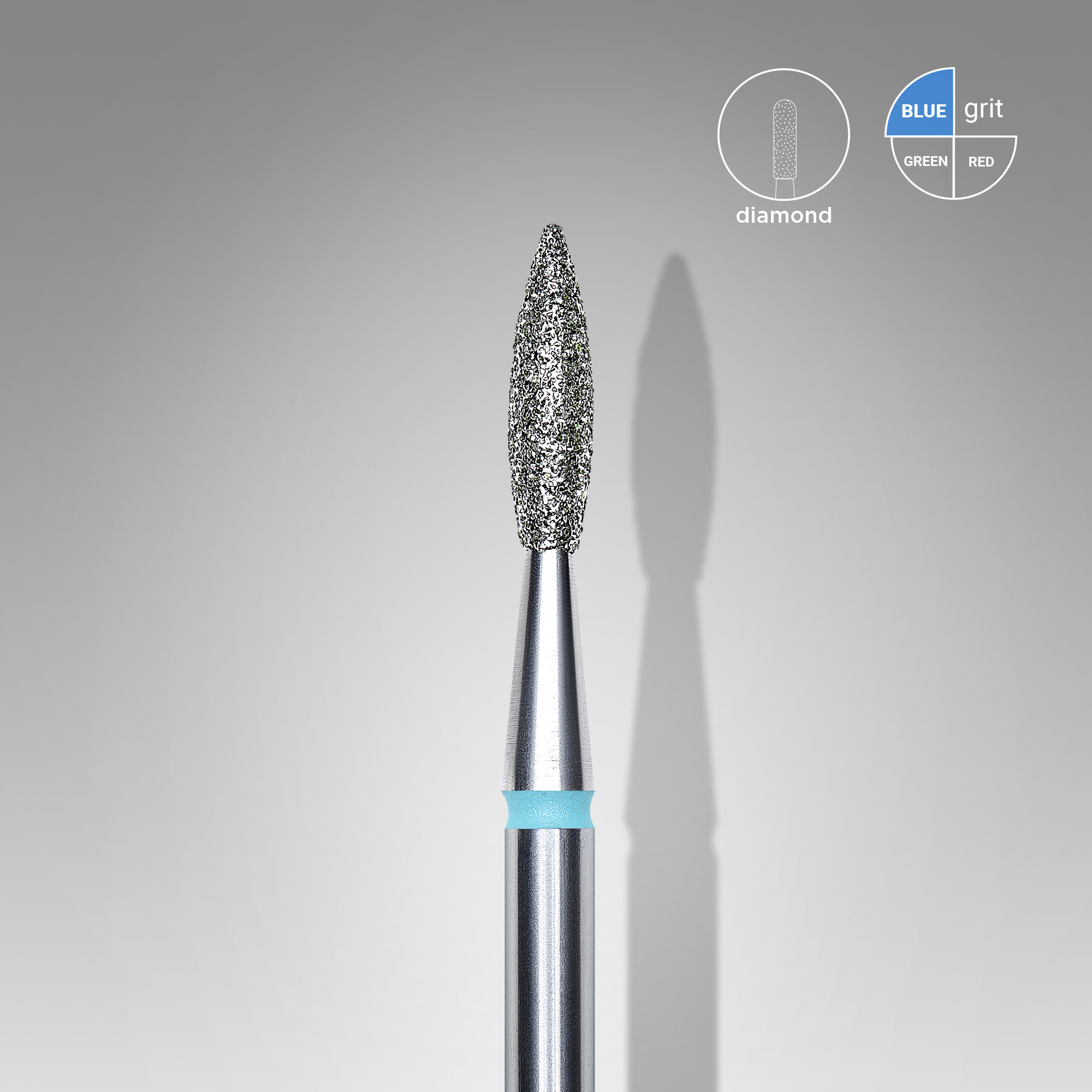 Diamond nail drill bit "flame", sharp, blue,  head diameter 2.1  mm/ working part 8 mm  FA11B021/8 (S14)