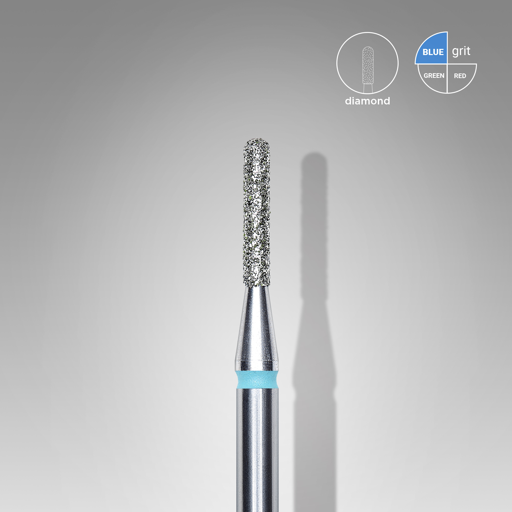 Diamond nail drill bit, rounded "cylinder", blue, head diameter 1.4 mm/ working part 8 mm  FA30B014/8 (S31)