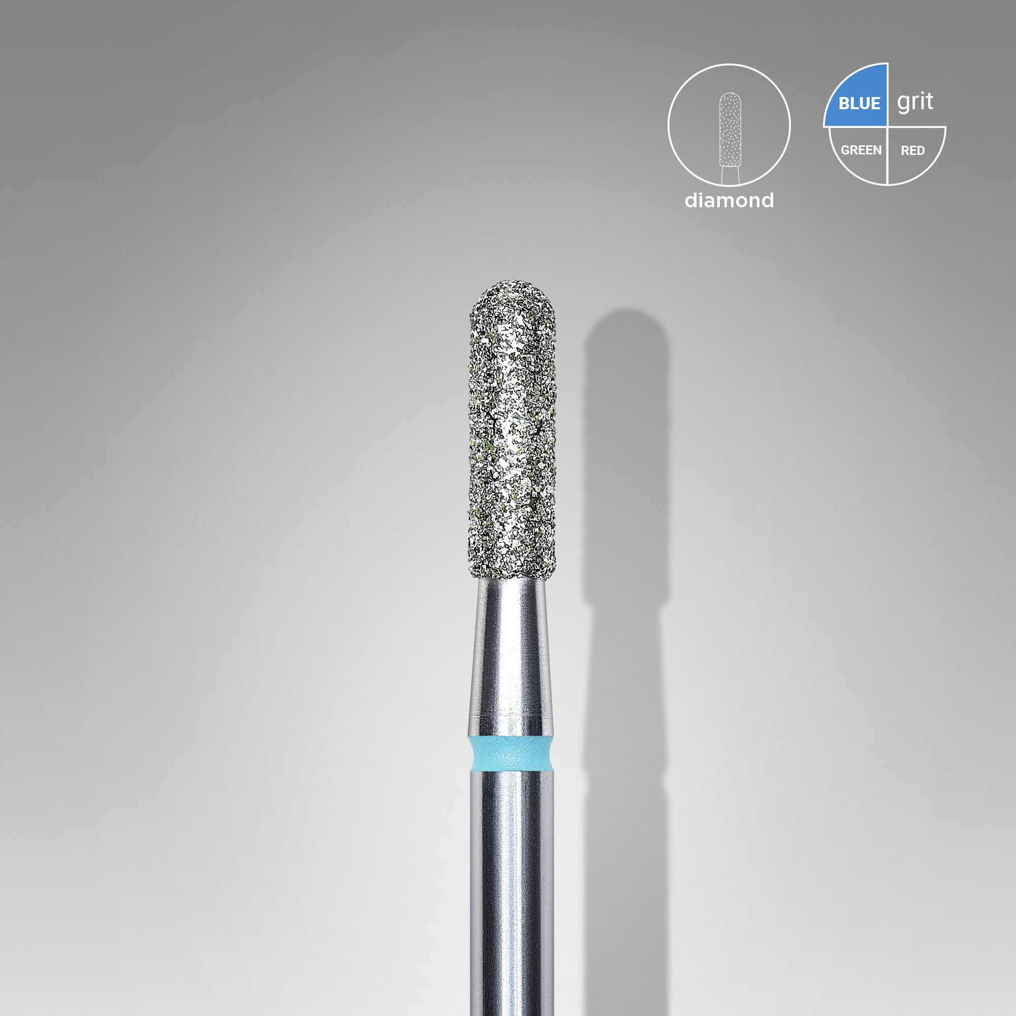 Diamond nail drill bit, rounded "cylinder", blue, head diameter 2.3 mm/ working part 8 mm  FA30B023/8 (S27)