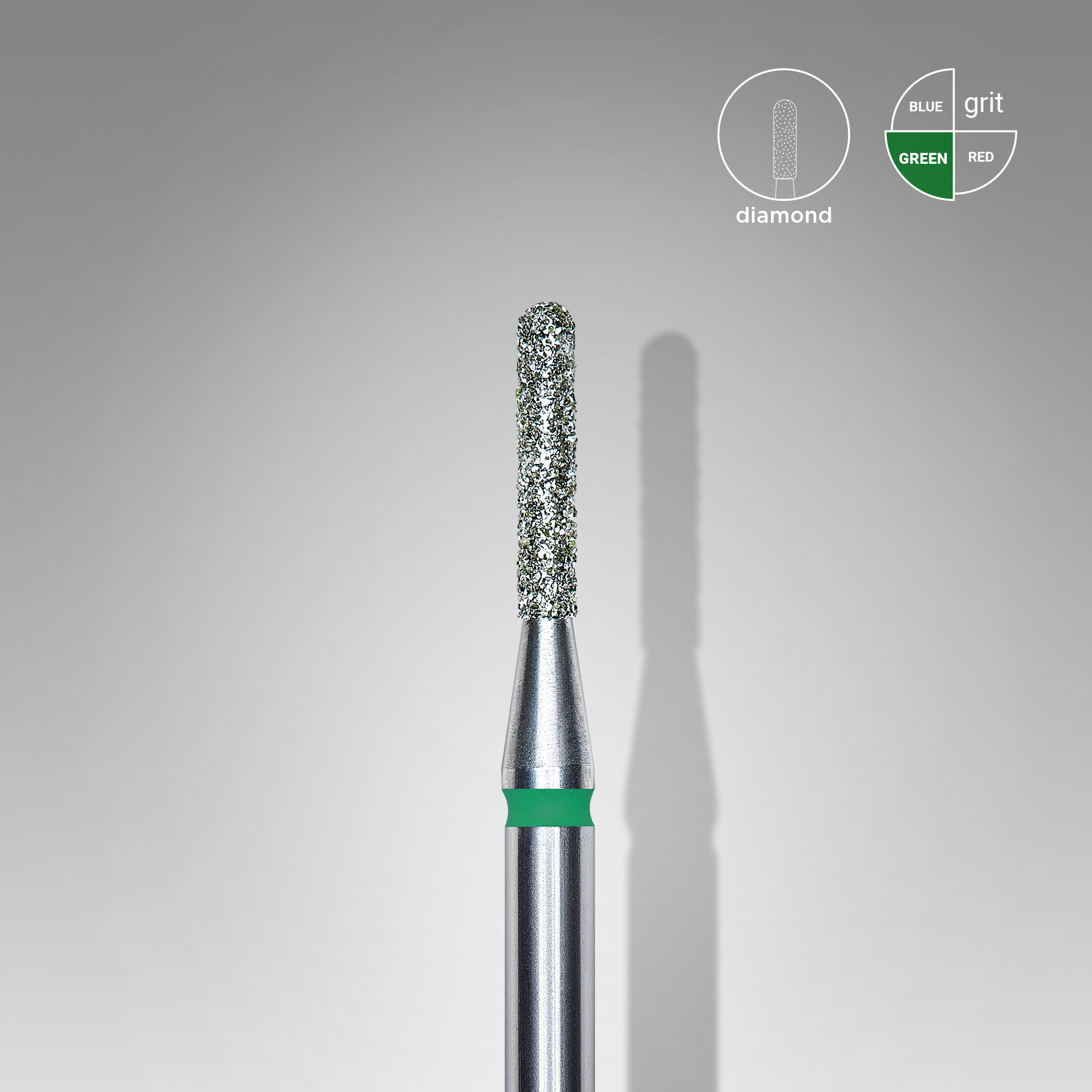 Diamond nail drill bit, rounded "cylinder", green, head diameter 1.4 mm/ working part 8 mm  FA30G014/8 (S28)