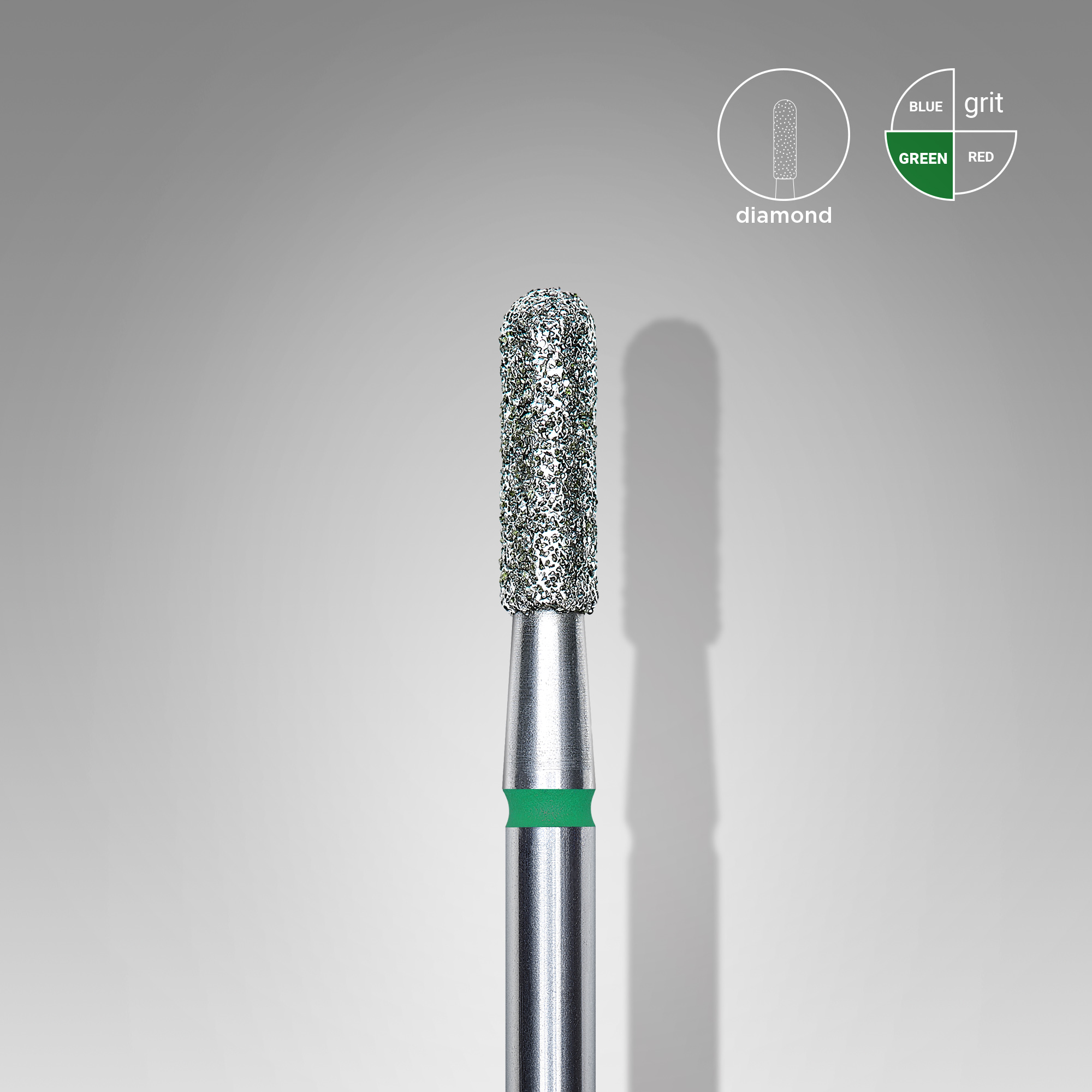 Diamond nail drill bit, rounded "cylinder", green, head diameter 2.3 mm/ working part 8 mm  FA30G023/8 (S24)