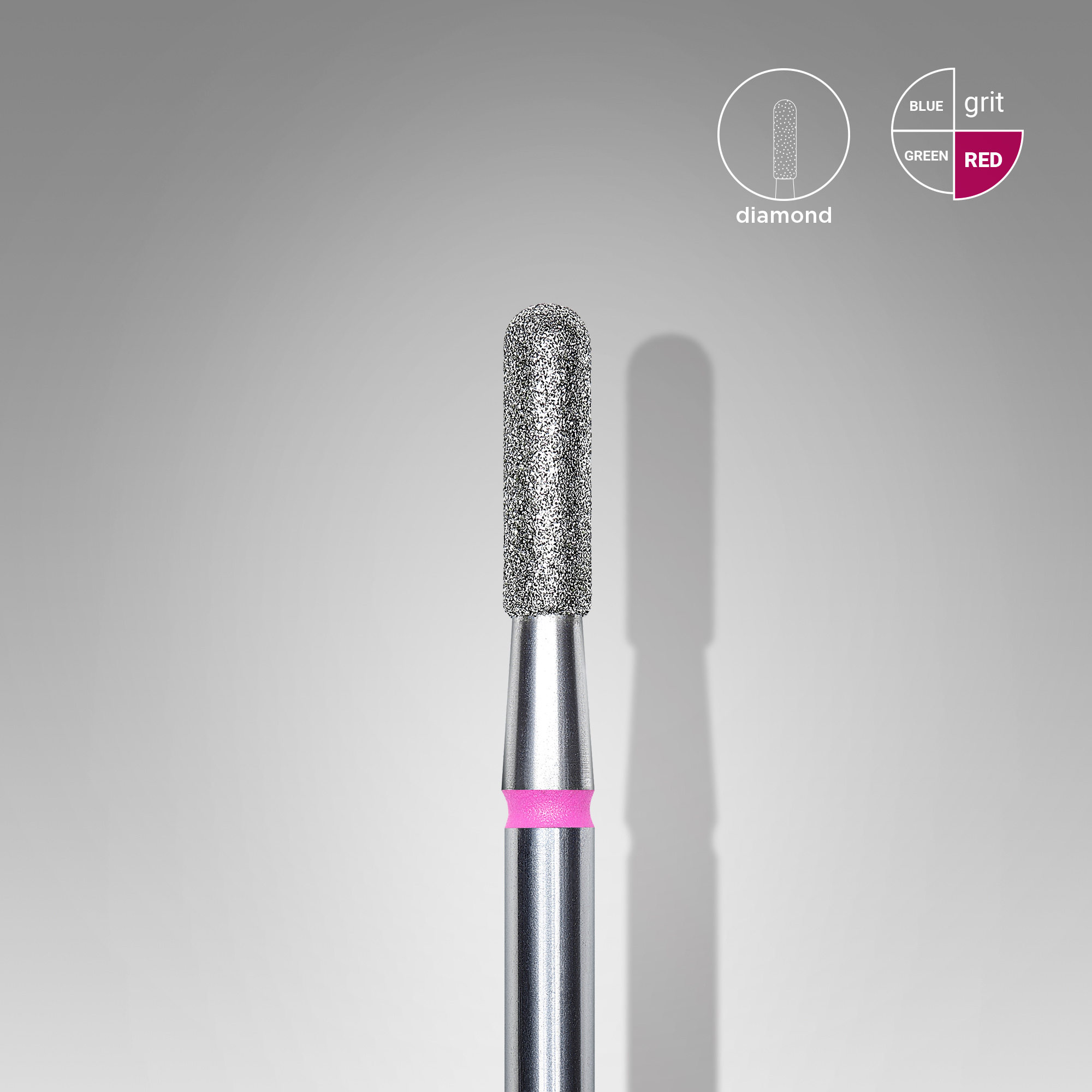 Diamond nail drill bit, rounded "cylinder", red, head diameter 2.3 mm/ working part 8 mm  FA30R023/8 (S18)