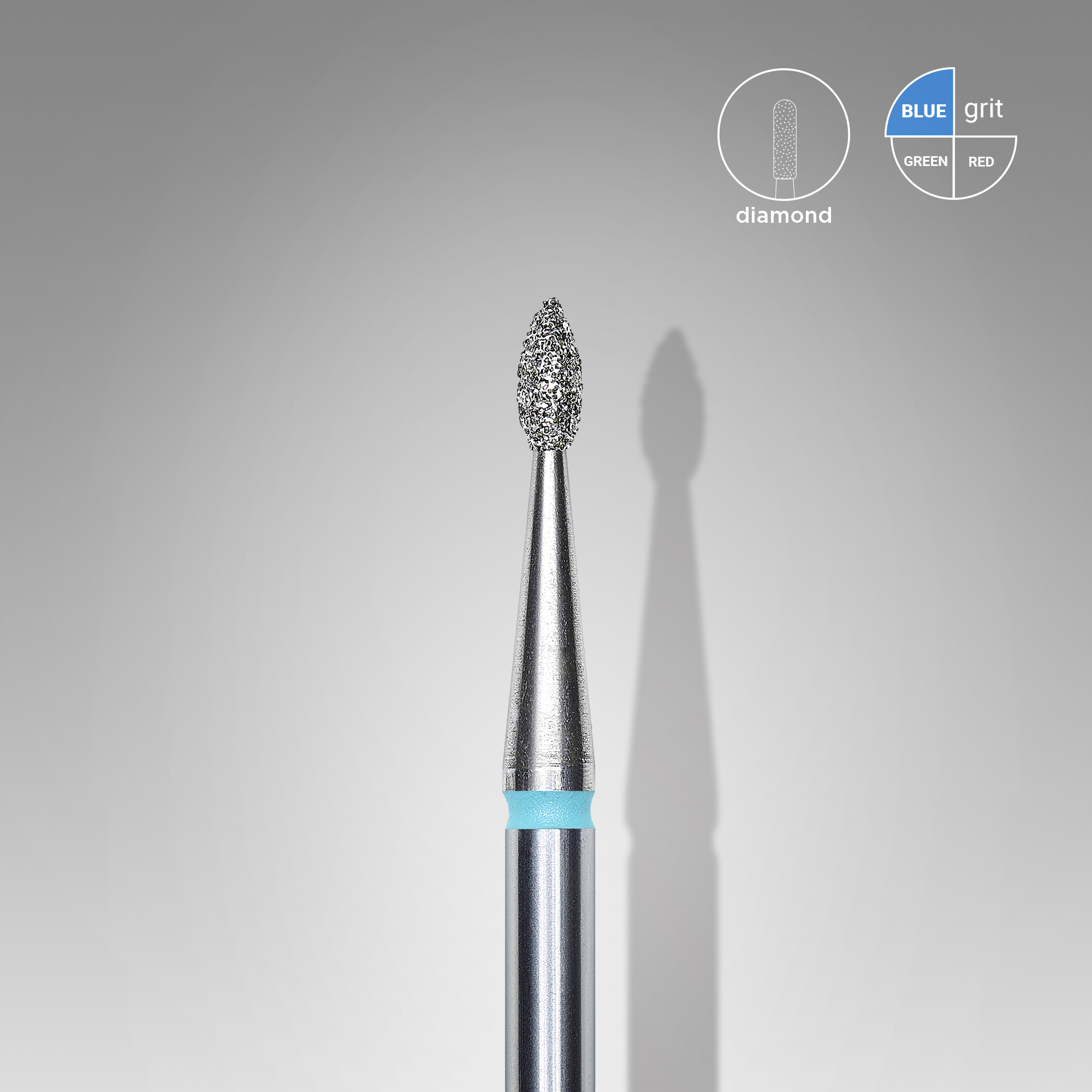 Diamond nail drill bit, "drop" , blue, head diameter 1.6 mm/ working part 4 mm  FA40B016/4 (S26)