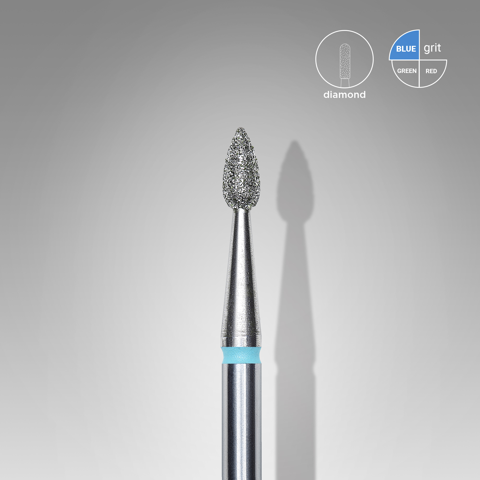 Diamond nail drill bit, "drop" , blue, head diameter 2,3 mm/ working part 5 mm  FA40B023/5 (S11)