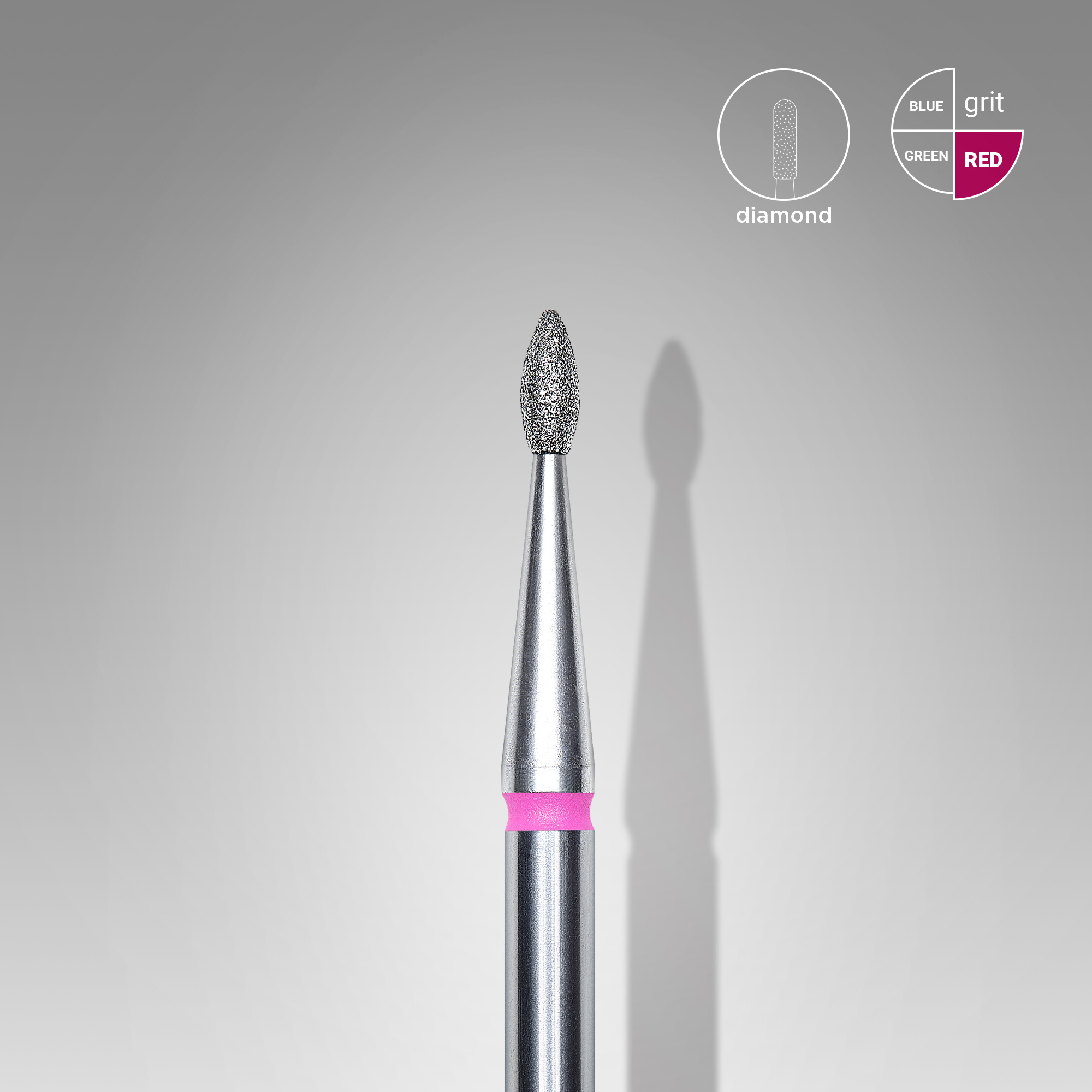 Diamond nail drill bit, "drop" , red, head diameter 1.6 mm/ working part 4 mm  FA40R016/4 (S21)