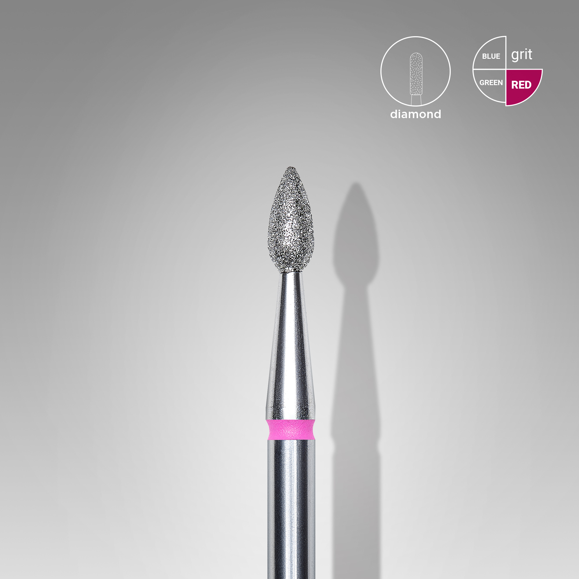 Diamond nail drill bit, "drop" , red, head diameter 2,3 mm/ working part 5 mm  FA40R023/5 (S34)