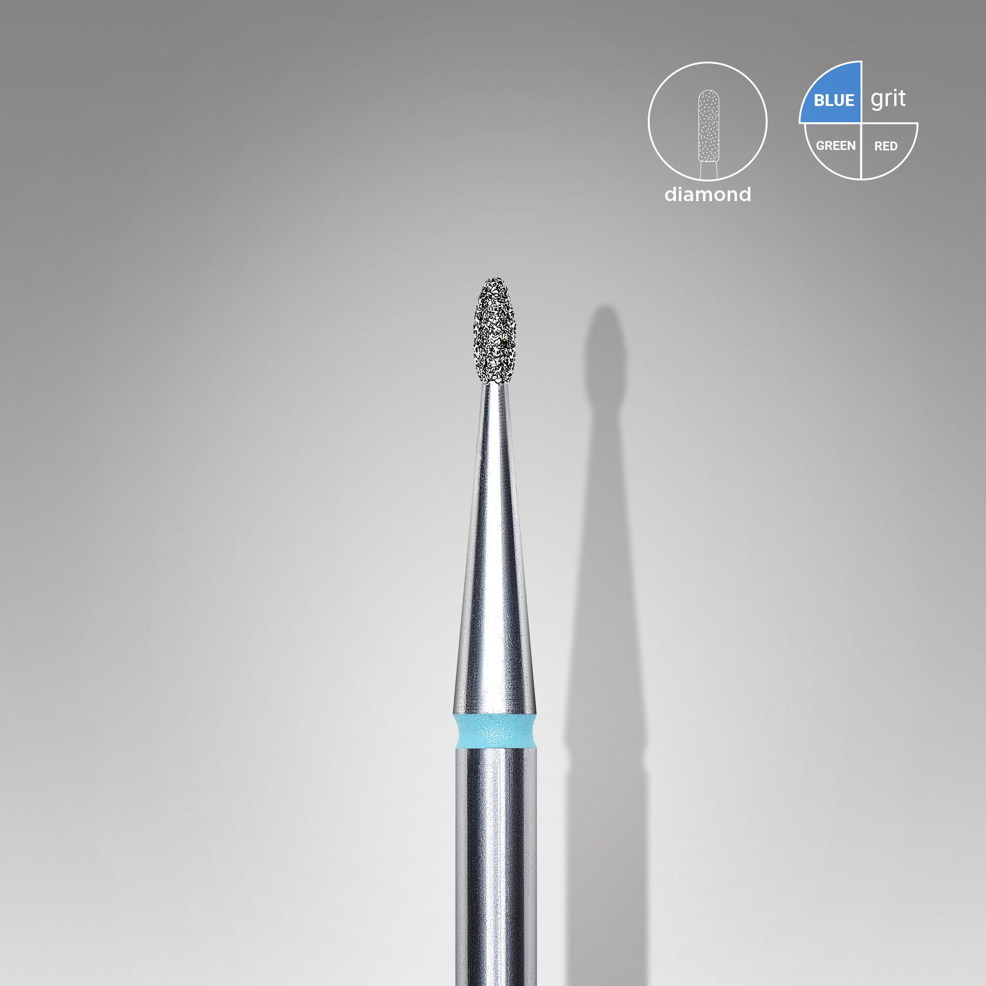 Diamond nail drill bit, rounded "bud" , blue, head diameter 1.2 mm/ working part 3 mm  FA50B012/3 (S03)