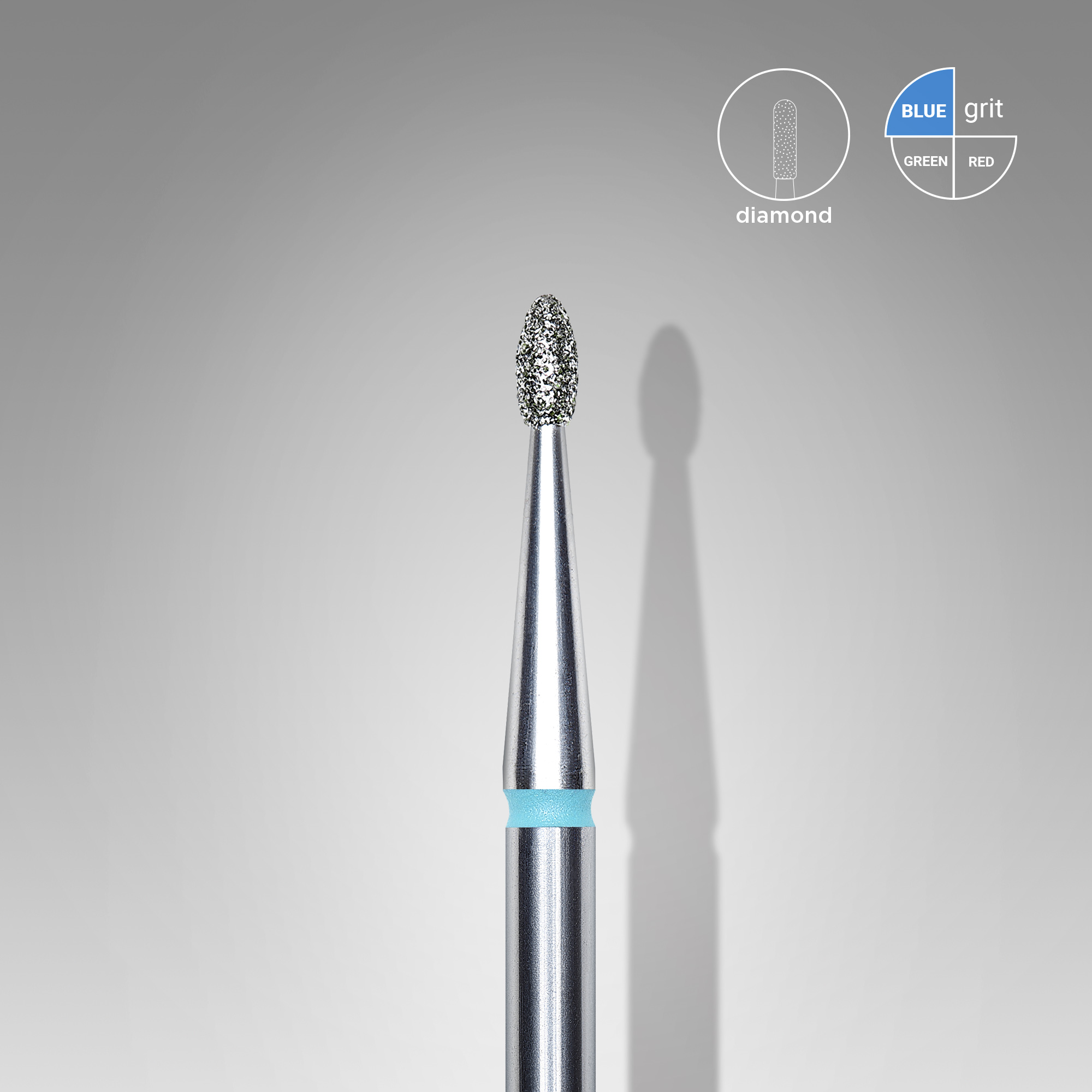 Diamond nail drill bit, rounded "bud" , blue, head diameter 1.6 mm/ working part 3.4 mm  FA50B016/3.4 (S38)