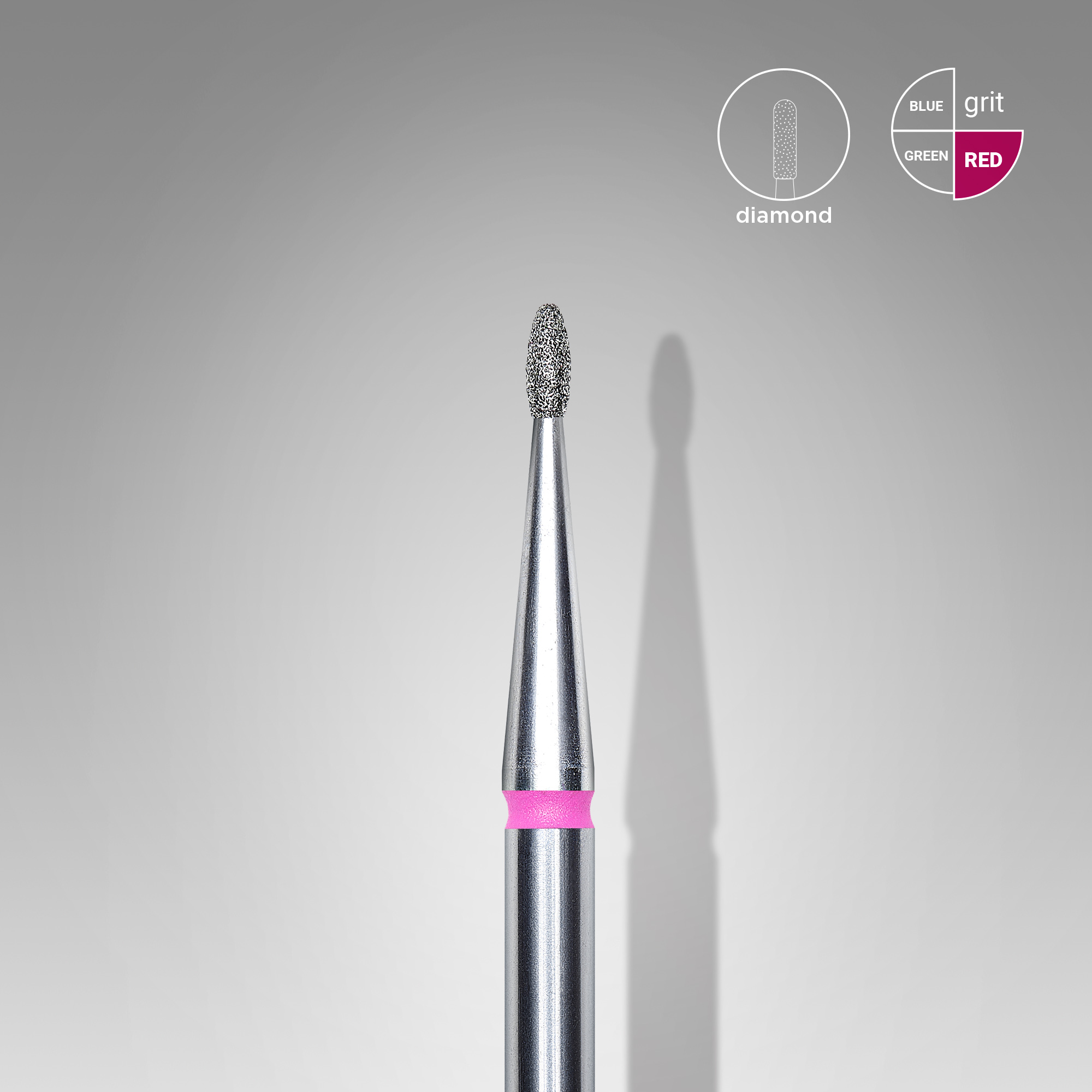 Diamond nail drill bit, rounded "bud" , red, head diameter 1.2 mm/ working part 3 mm  FA50R012/3 (S10)