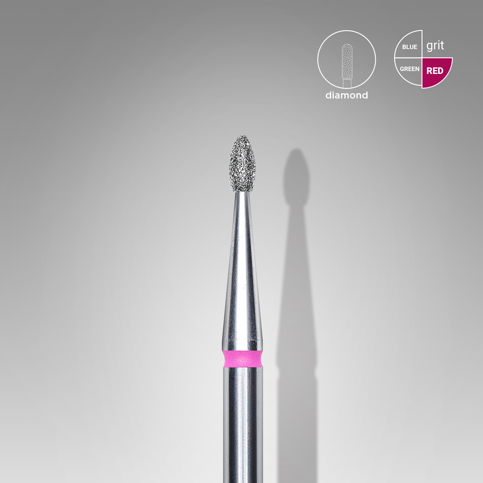 Diamond nail drill bit, rounded "bud" , red, head diameter 1.6 mm/ working part 3.4 mm  FA50R016/3.4 (S36)