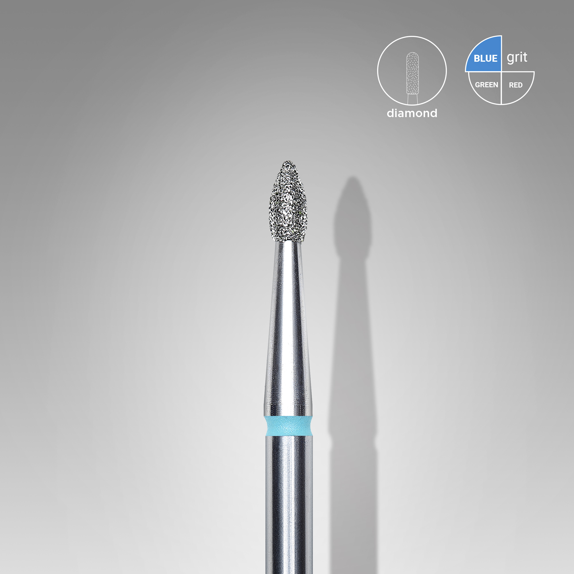 Diamond nail drill bit, pointed "bud" , blue, head diameter 1.8 mm/ working part 4 mm  FA60B018/4 (S01)