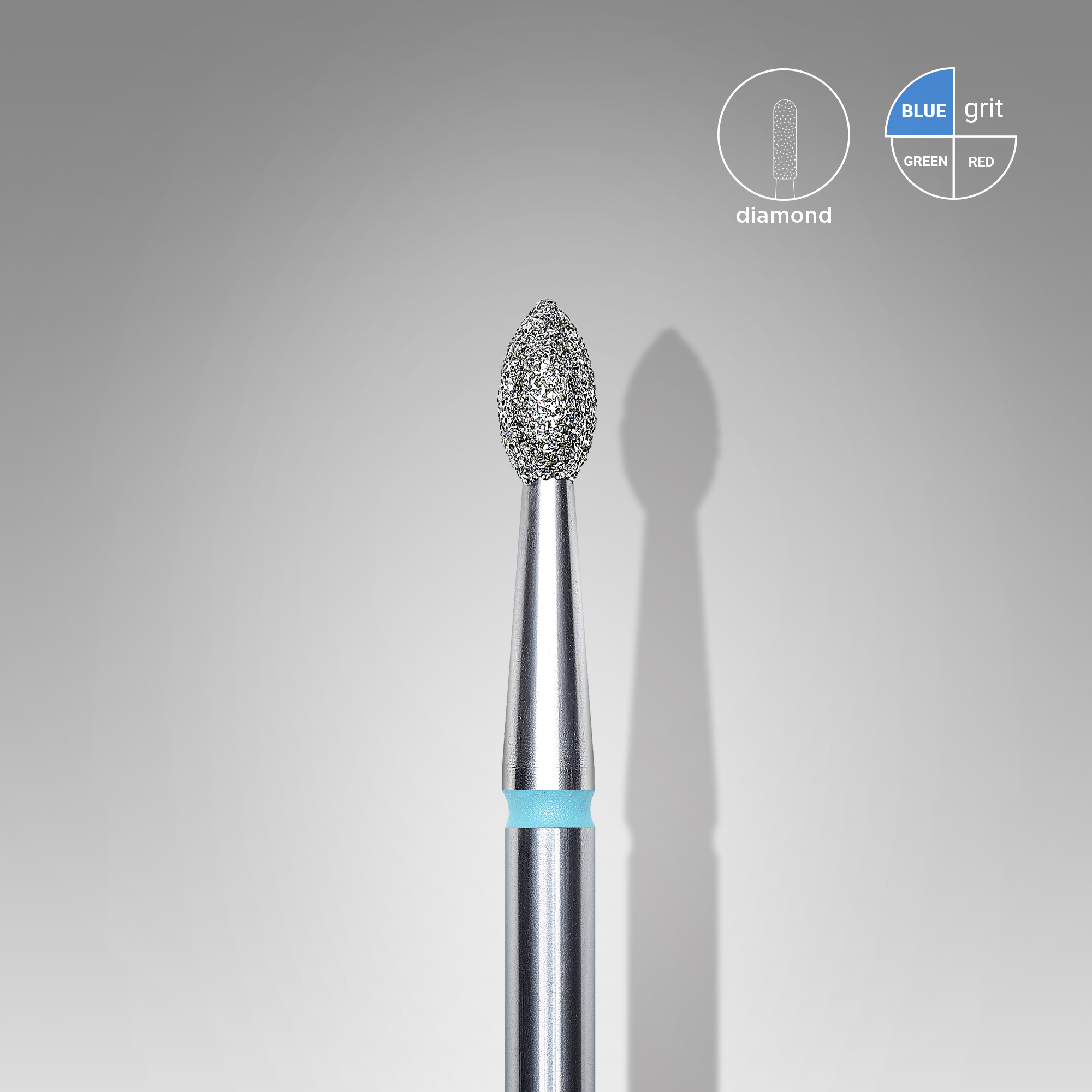 Diamond nail drill bit, pointed "bud" , blue, head diameter 2.5 mm/ working part 4.5 mm  FA60B025/4.5 (S08)