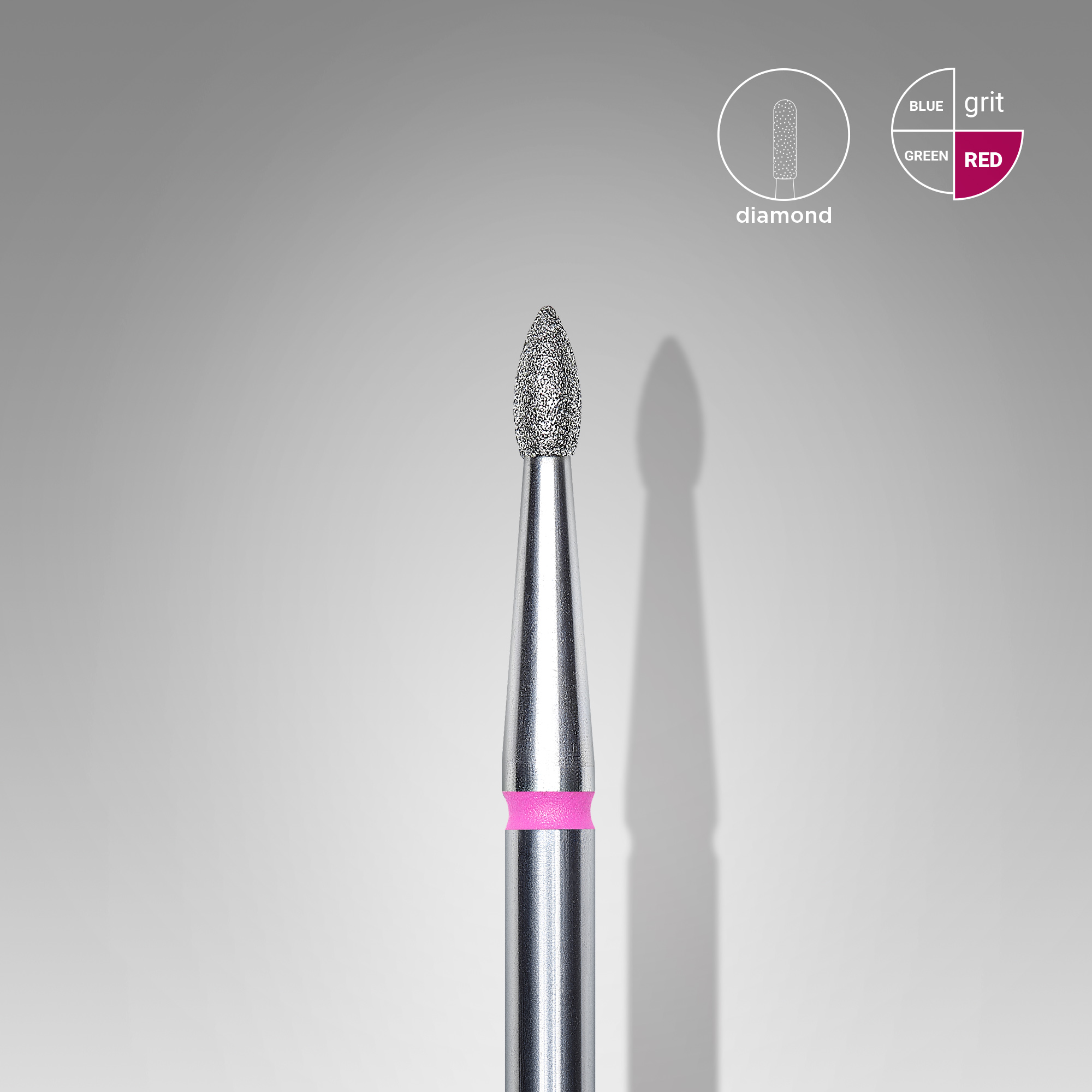 Diamond nail drill bit, pointed "bud" , red, head diameter 1.8 mm/ working part 4 mm  FA60R018/4 (S04)